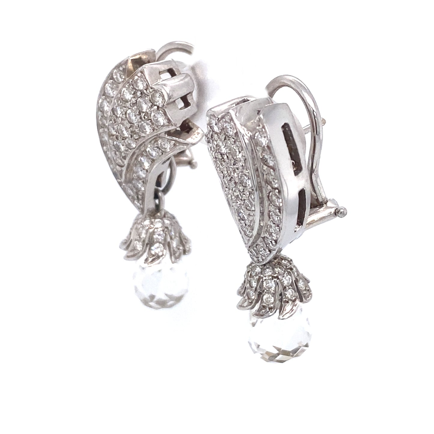 Circa 1980s Kunzite Briolette and Diamond Drop Earrings in 18K White Gold