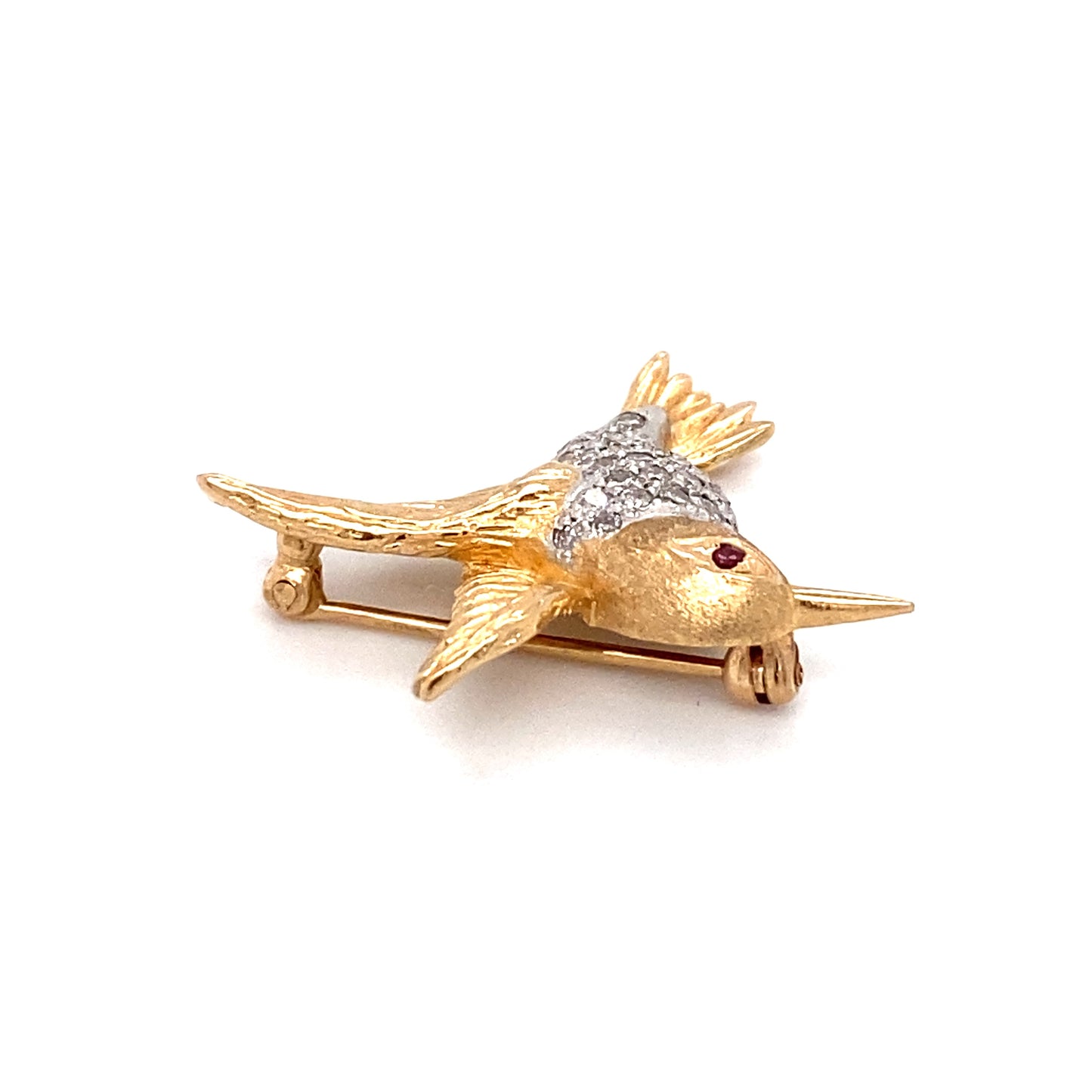 Circa 1940s Diamond Hummingbird Brooch in 14K Gold