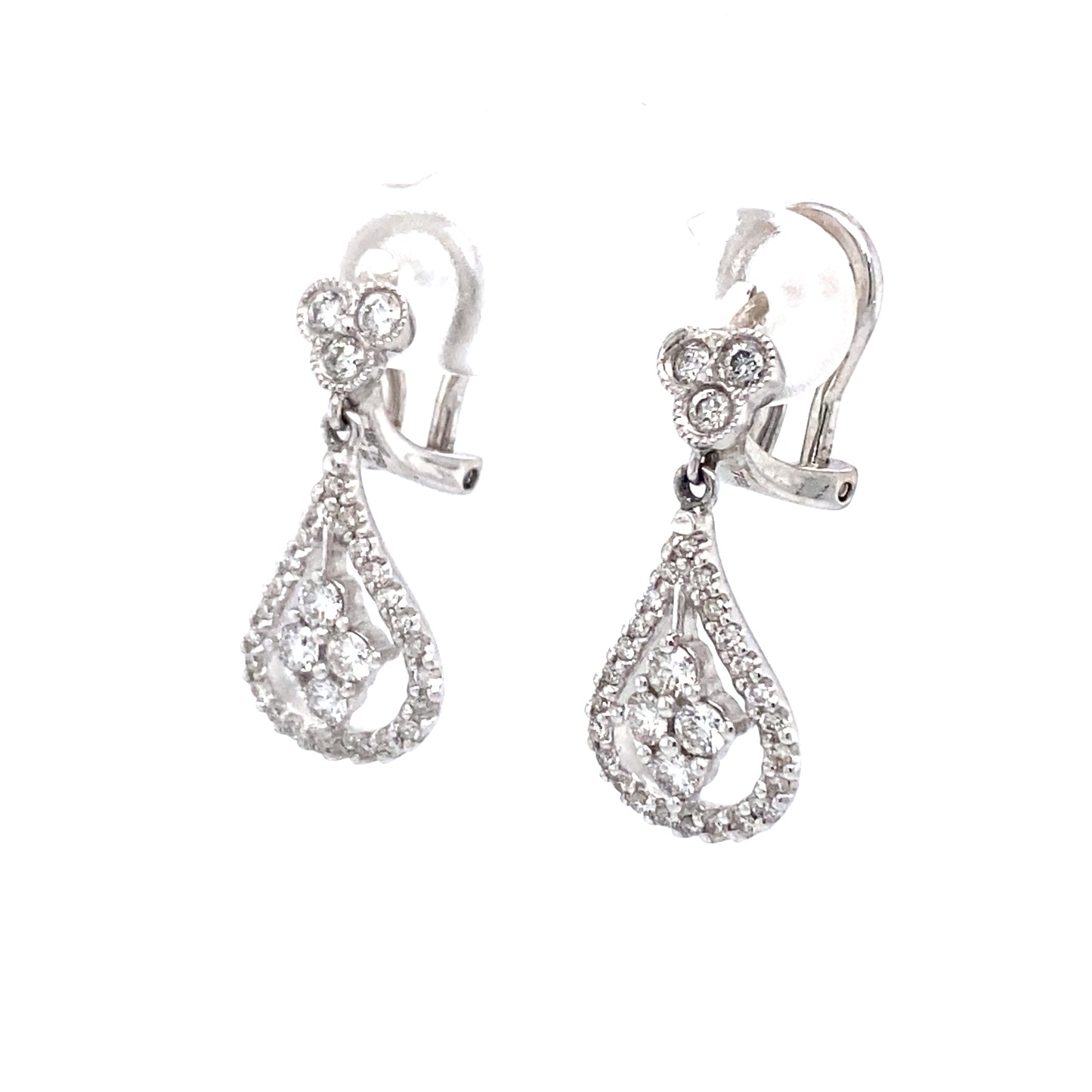 0.58 Carat Diamond Pear Shaped Dangle Earrings in 14K White Gold