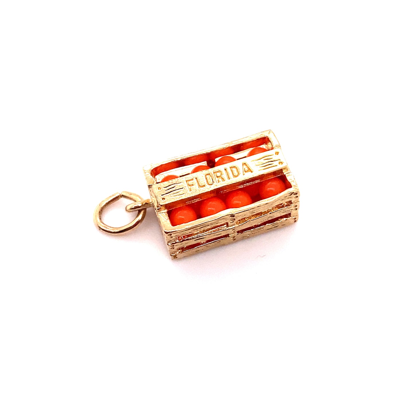 Circa 1980s Florida Oranges Crate Charm in 14K Gold