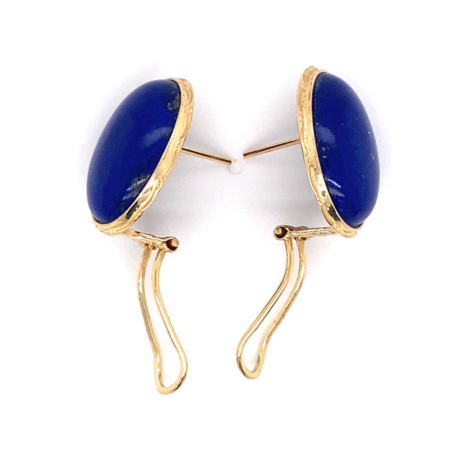 Circa 1940s Polished Lapis Lazuli Cabochon Earrings in 14K Gold