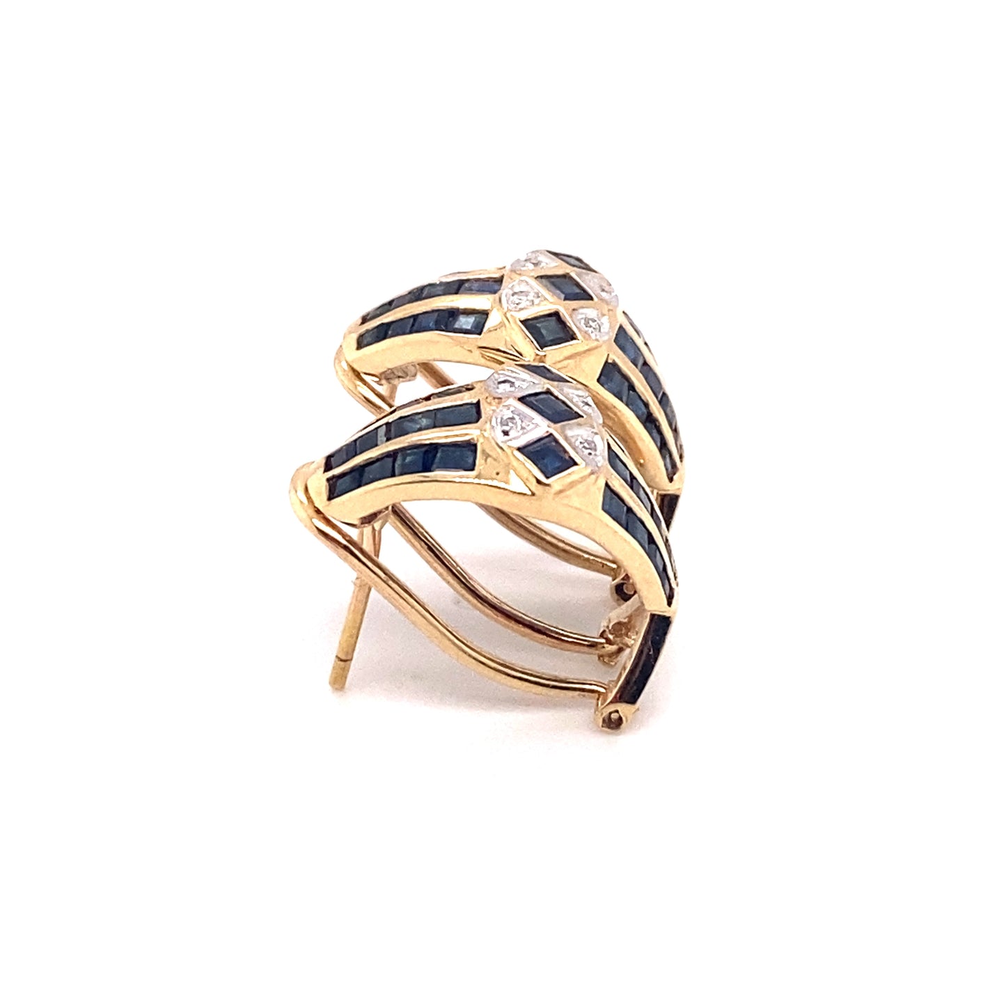 Circa 1950s Diamond and Sapphire Half Hoop Earrings in 14K Gold