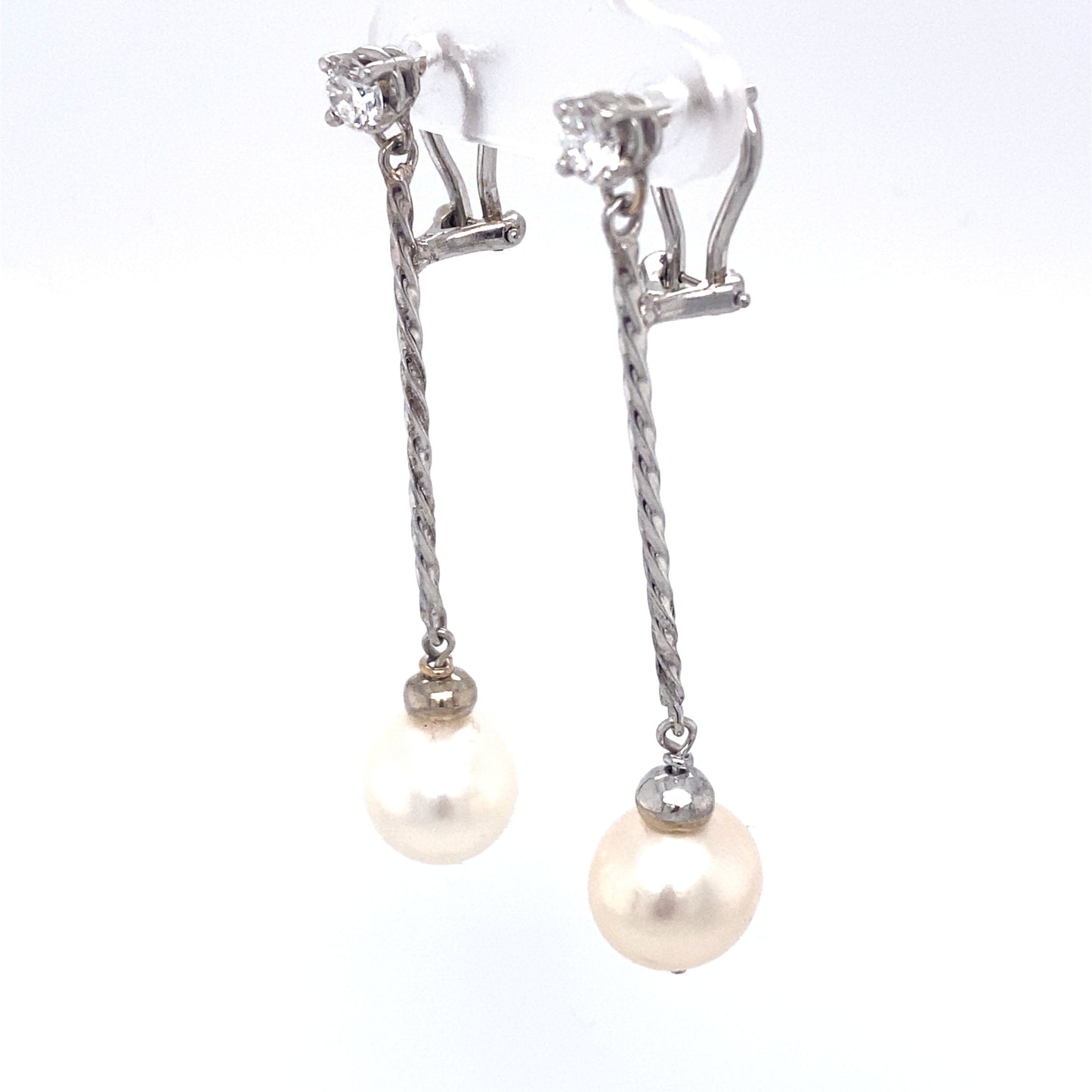 Circa 1980s 0.50 Carat Diamond Drop Earrings with Pearls in 14K White Gold