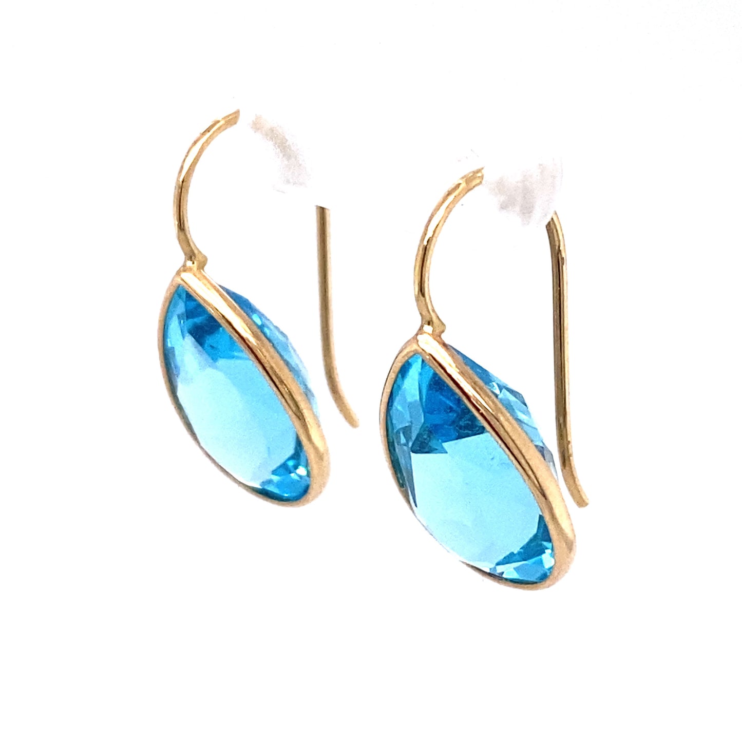 Circa 1980s 10.0 CTW Pear Cut Blue Topaz Bezel Set Dangle Earrings in 14K Gold