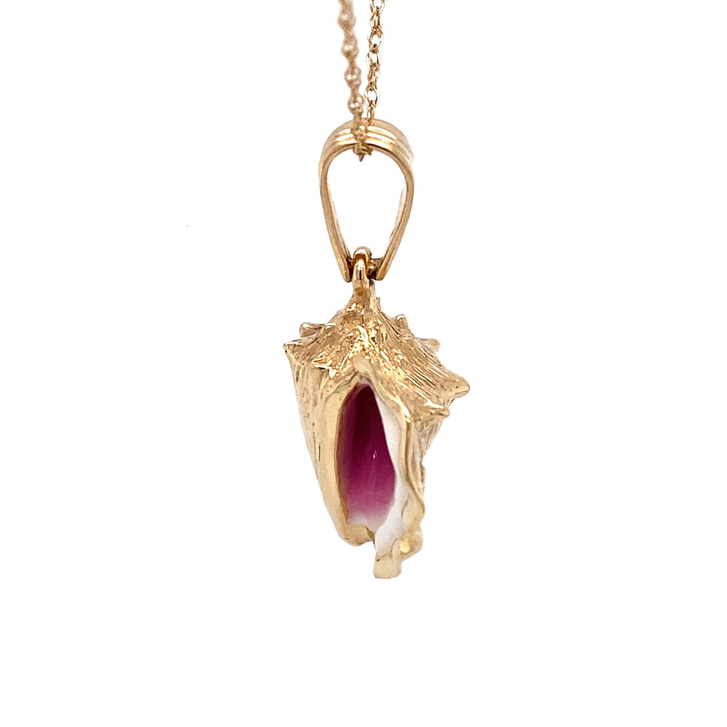 Circa 1990s Seashell Conch Pendant in Enamel and 14K Gold