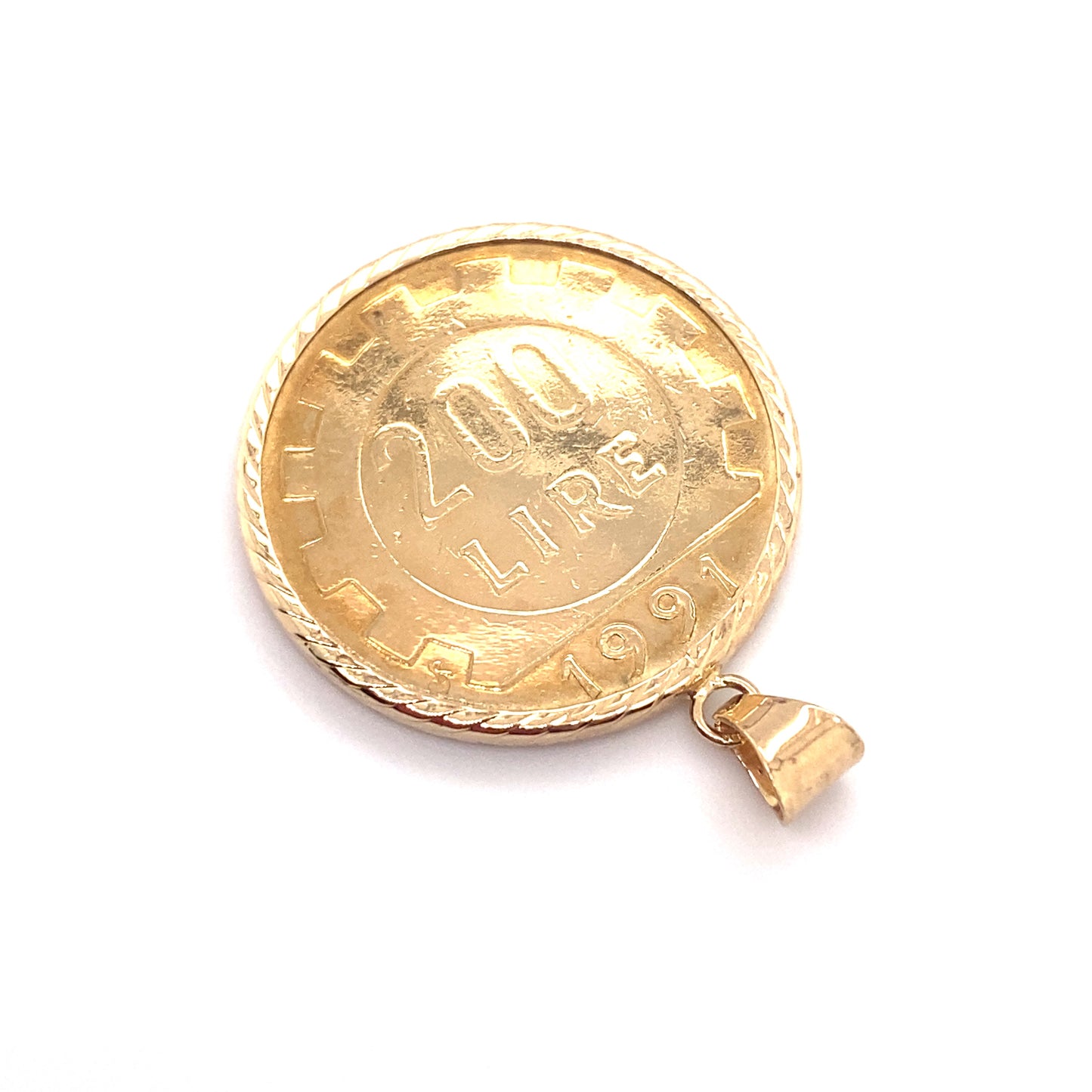 Circa 1990s Italian 200 Lira Gold Coin Pendant in 14K Gold