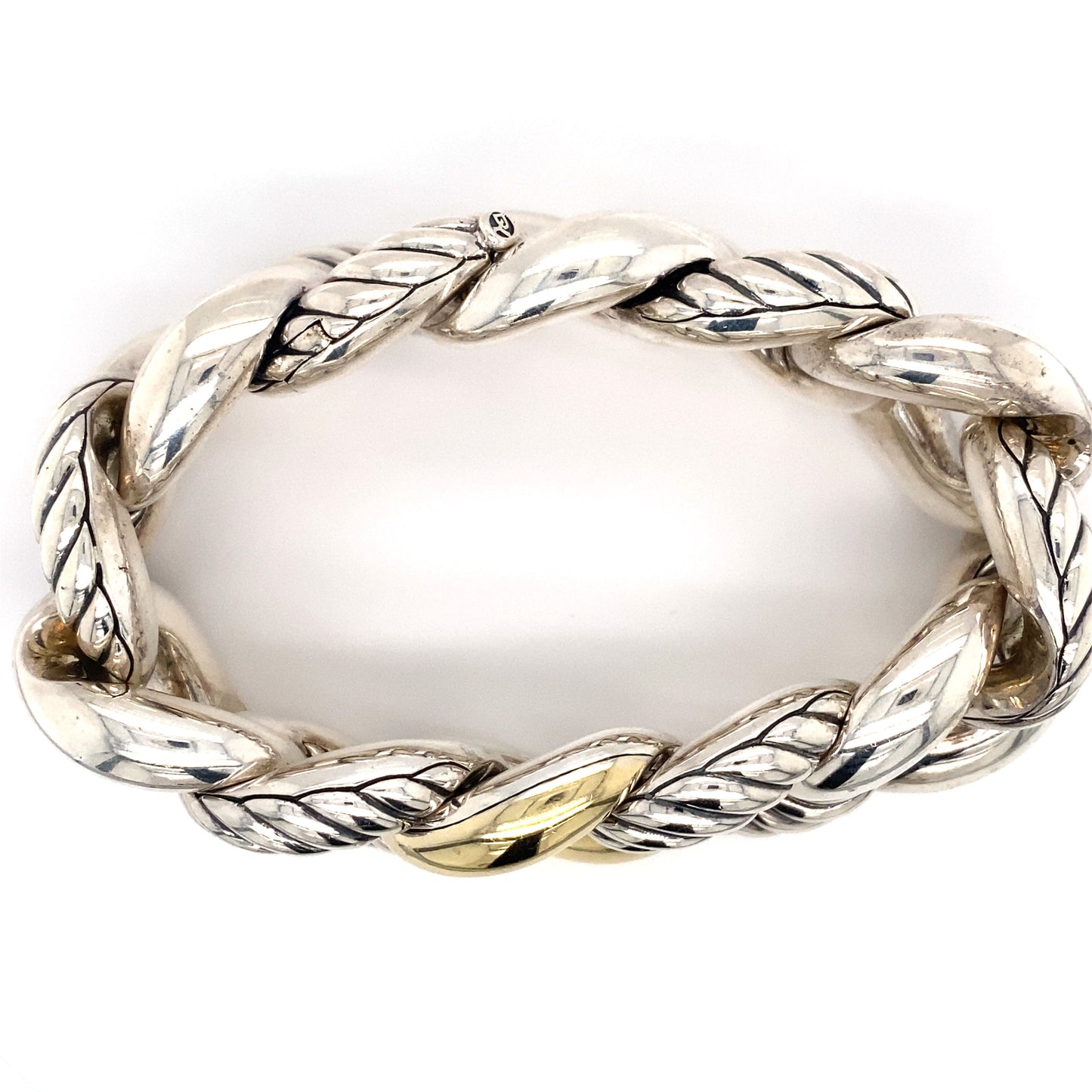 David Yurman Large Curb Link Chain Bracelet in Sterling Silver and 18K Gold