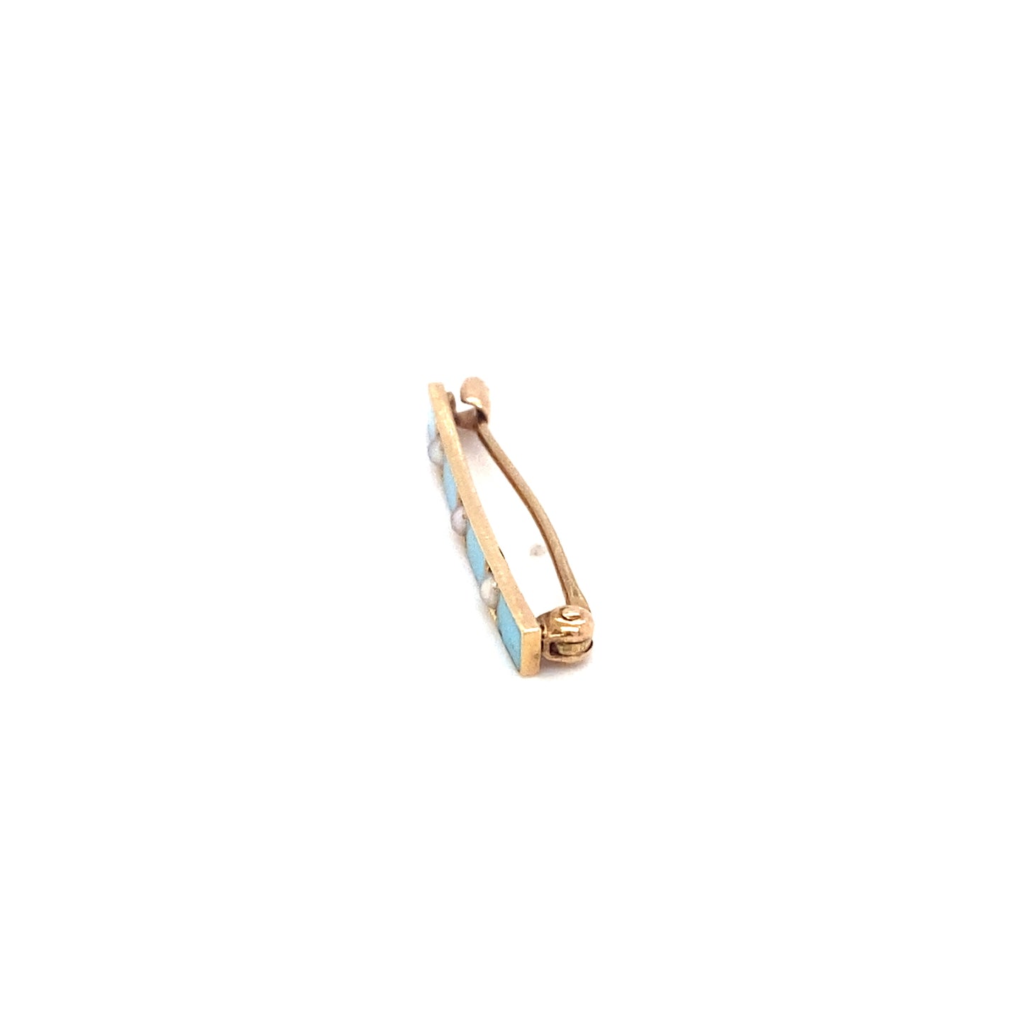 1950s Retro Turquoise and Pearl Bar Pin in 14K Gold