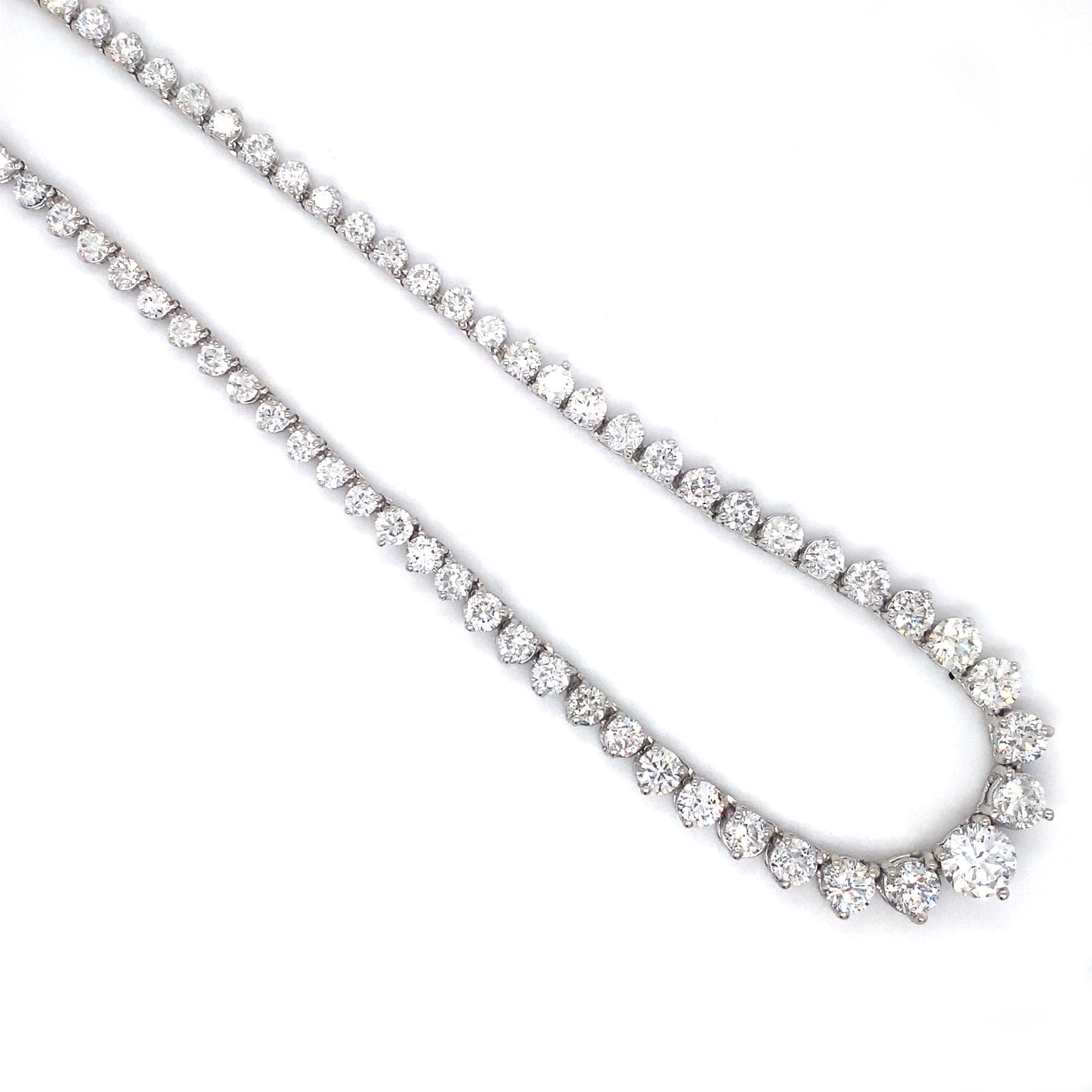Circa 2000s 15.0 Carat Graduated Round Diamond Tennis Necklace in 14K White Gold