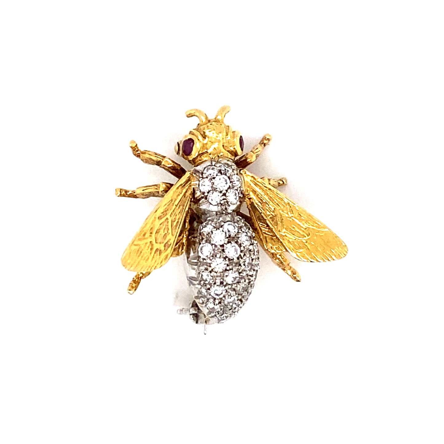 Circa 1960s Diamond and Ruby Bee Pin in 18K Gold