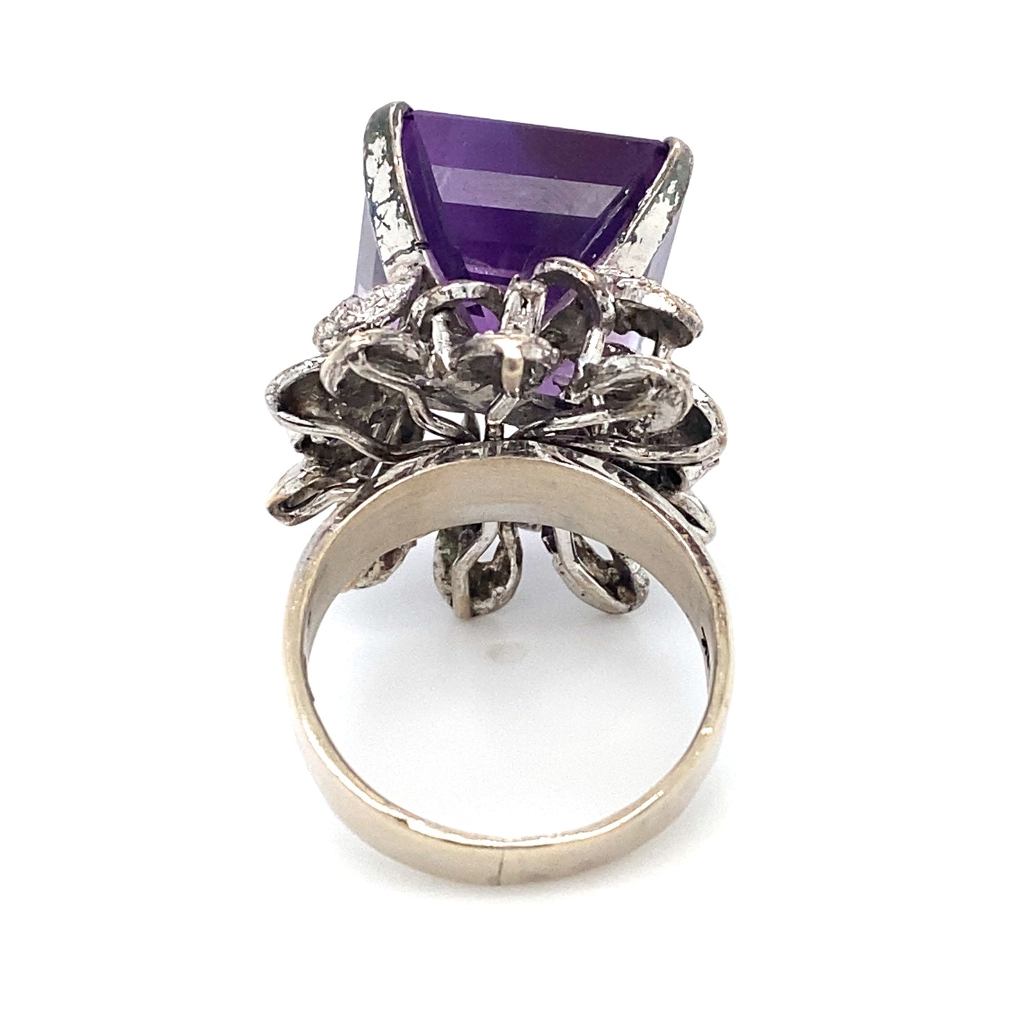 Circa 1960s 12.0ct Amethyst Floral Ring in 14K White Gold