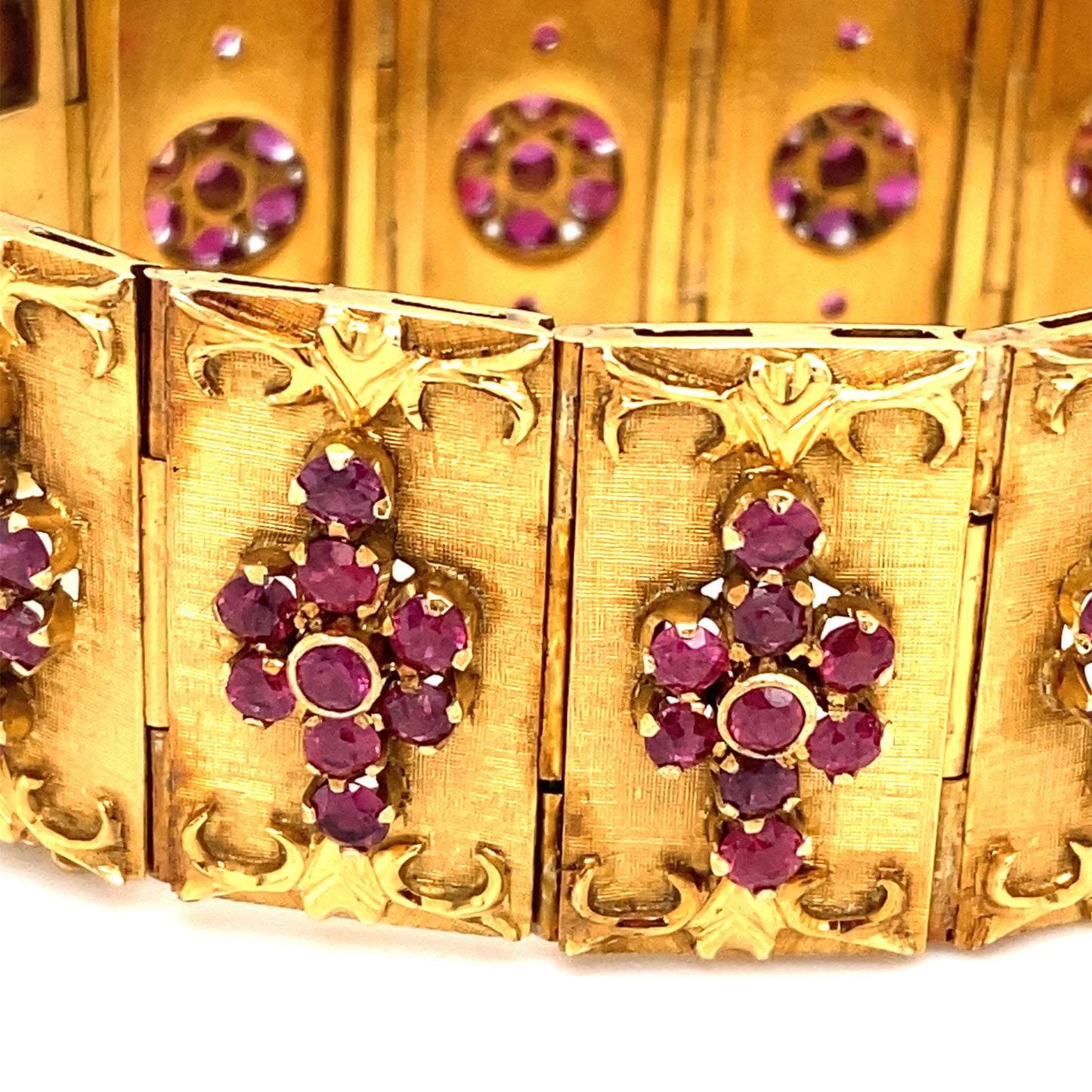 Circa 1960s Ruby Panel Bracelet in 14K Gold