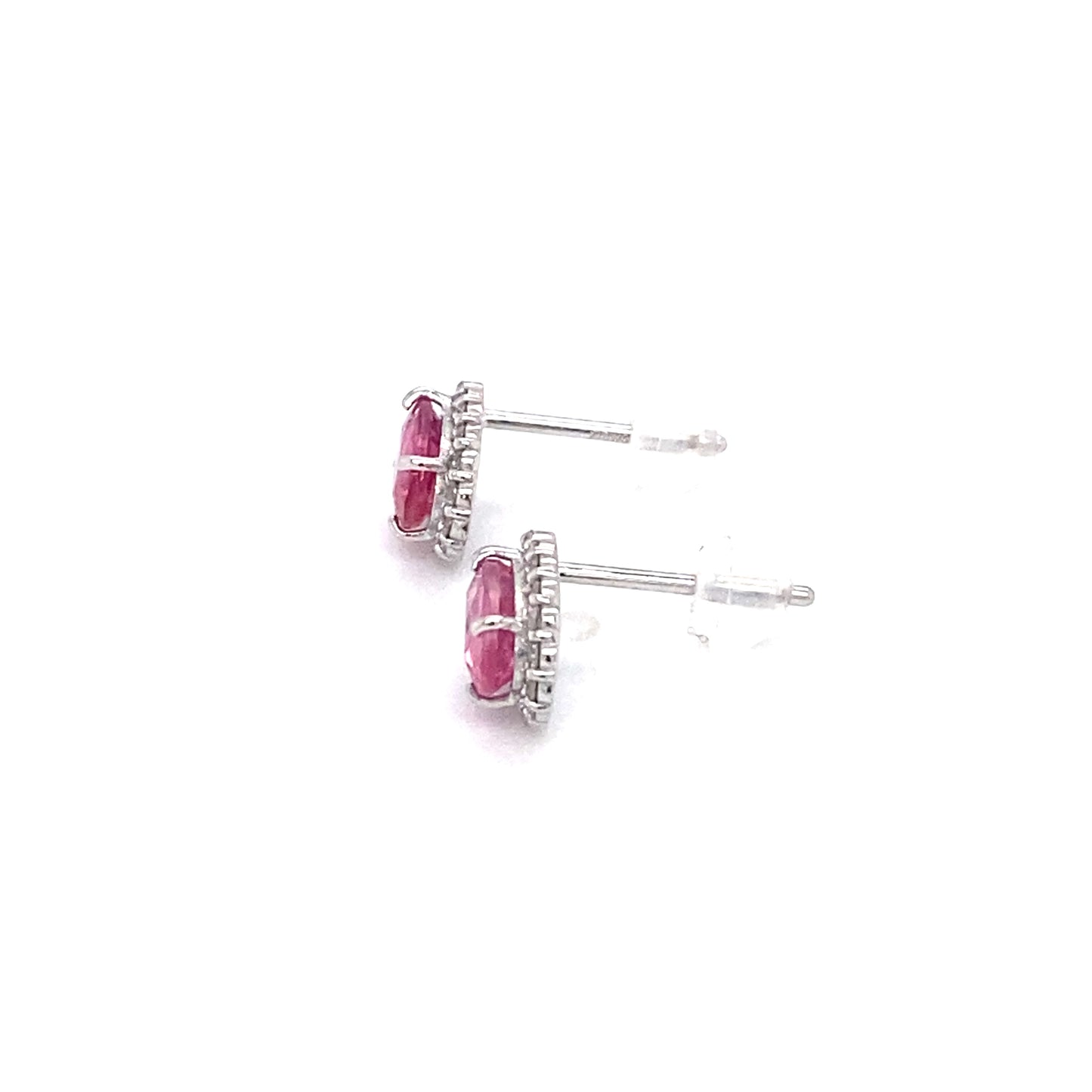 Circa 1990s 1.18ctw Pink Sapphire and Diamond Halo Earrings in 18K White Gold