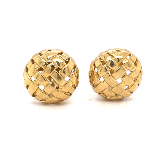 Tiffany & Co Vannerie Woven Button Earrings in 18K Gold