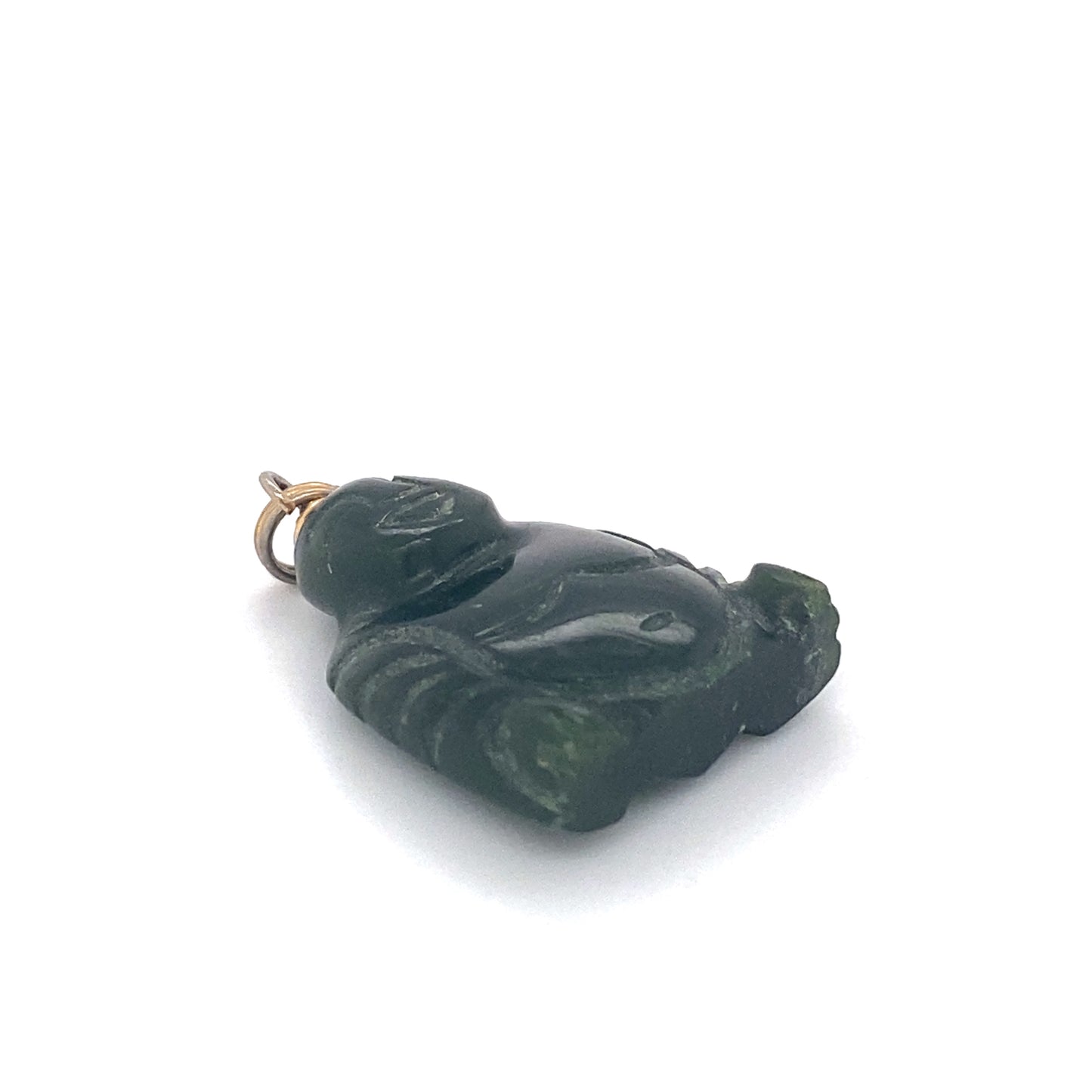Circa 1940s Green Jade Buddha Pendant with Gold Tone Bail