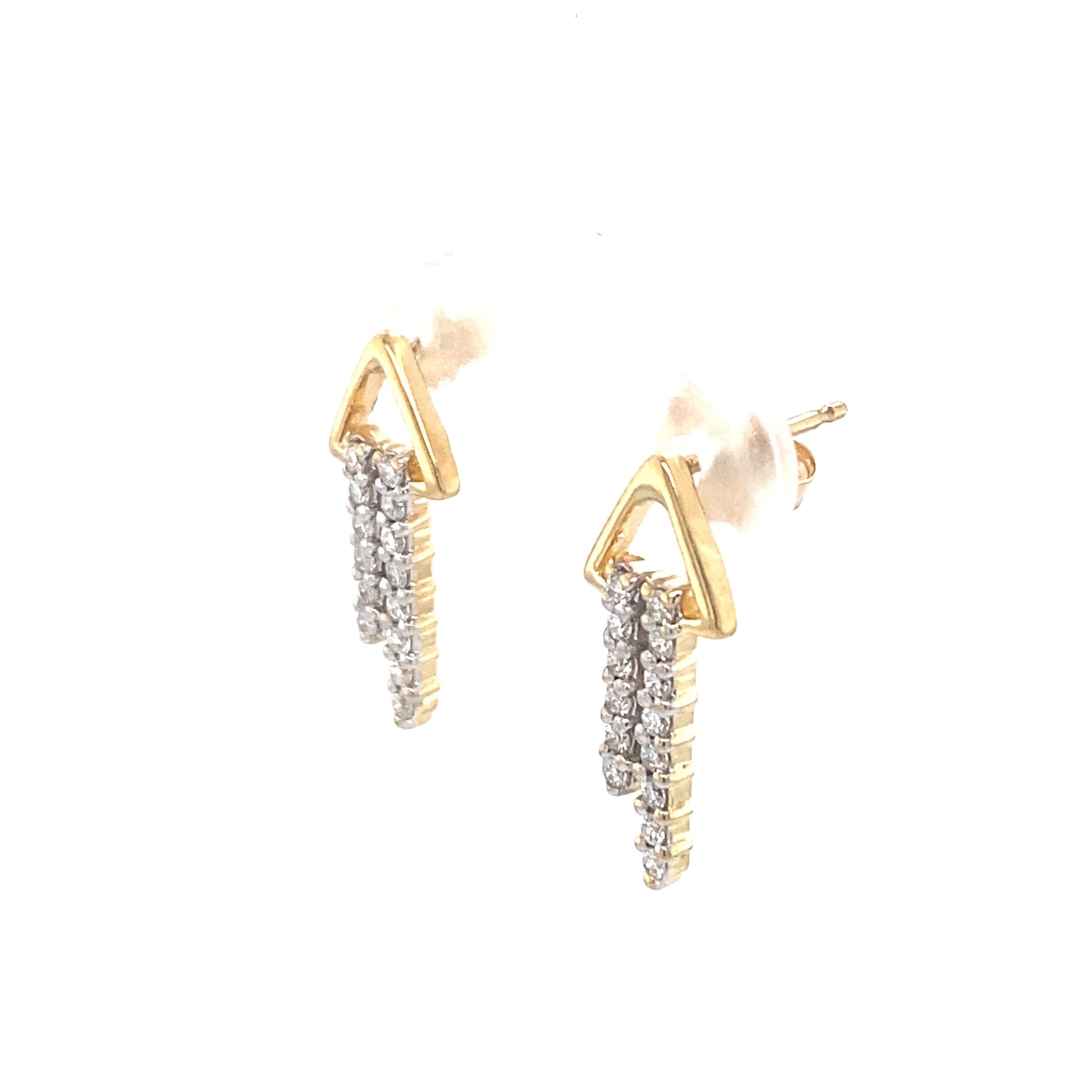 Circa 1950s Modernist Triangle Diamond Earrings in Two Tone 14K Gold