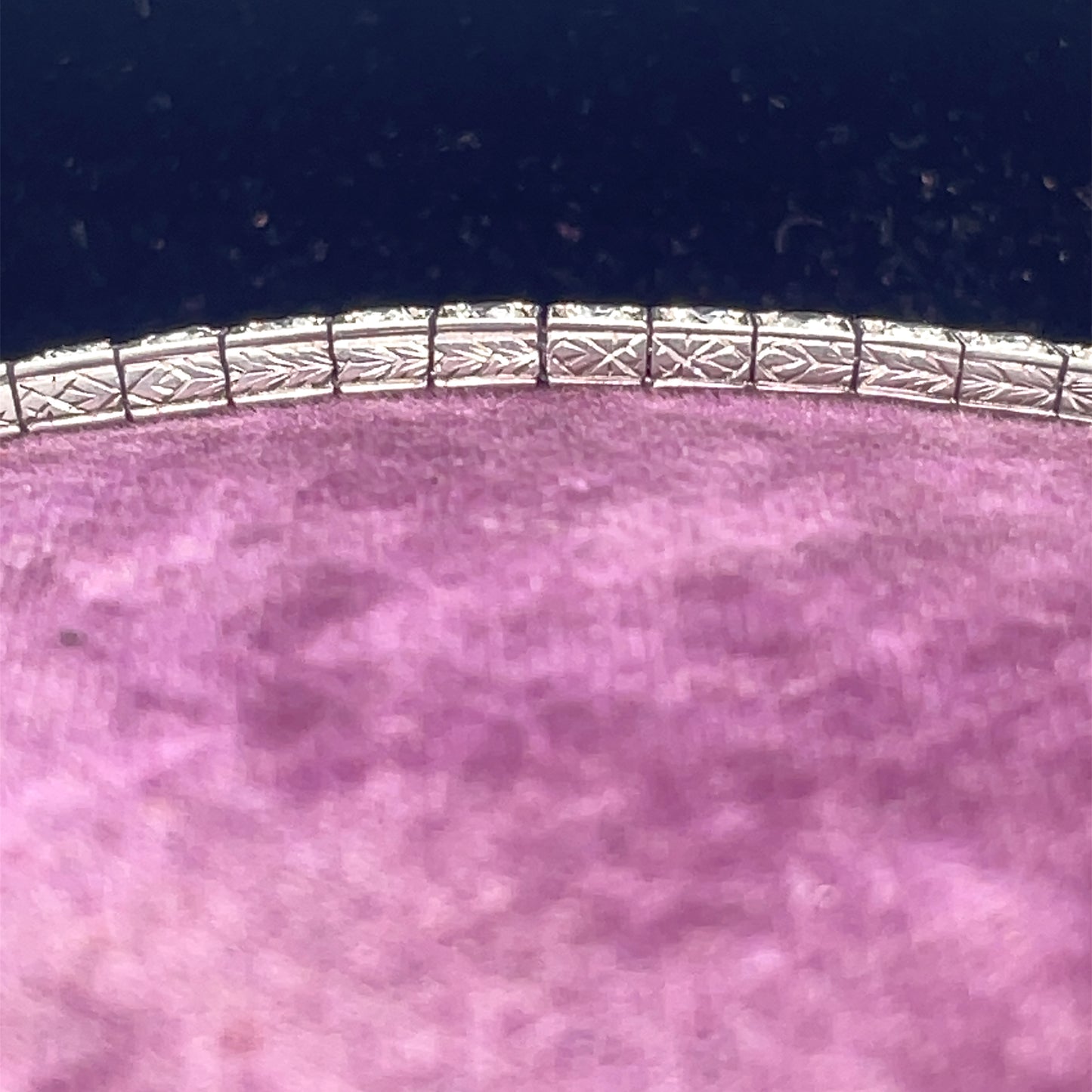 Platinum Art Deco Old European Cut Diamond Hand Engraved Tennis Bracelet