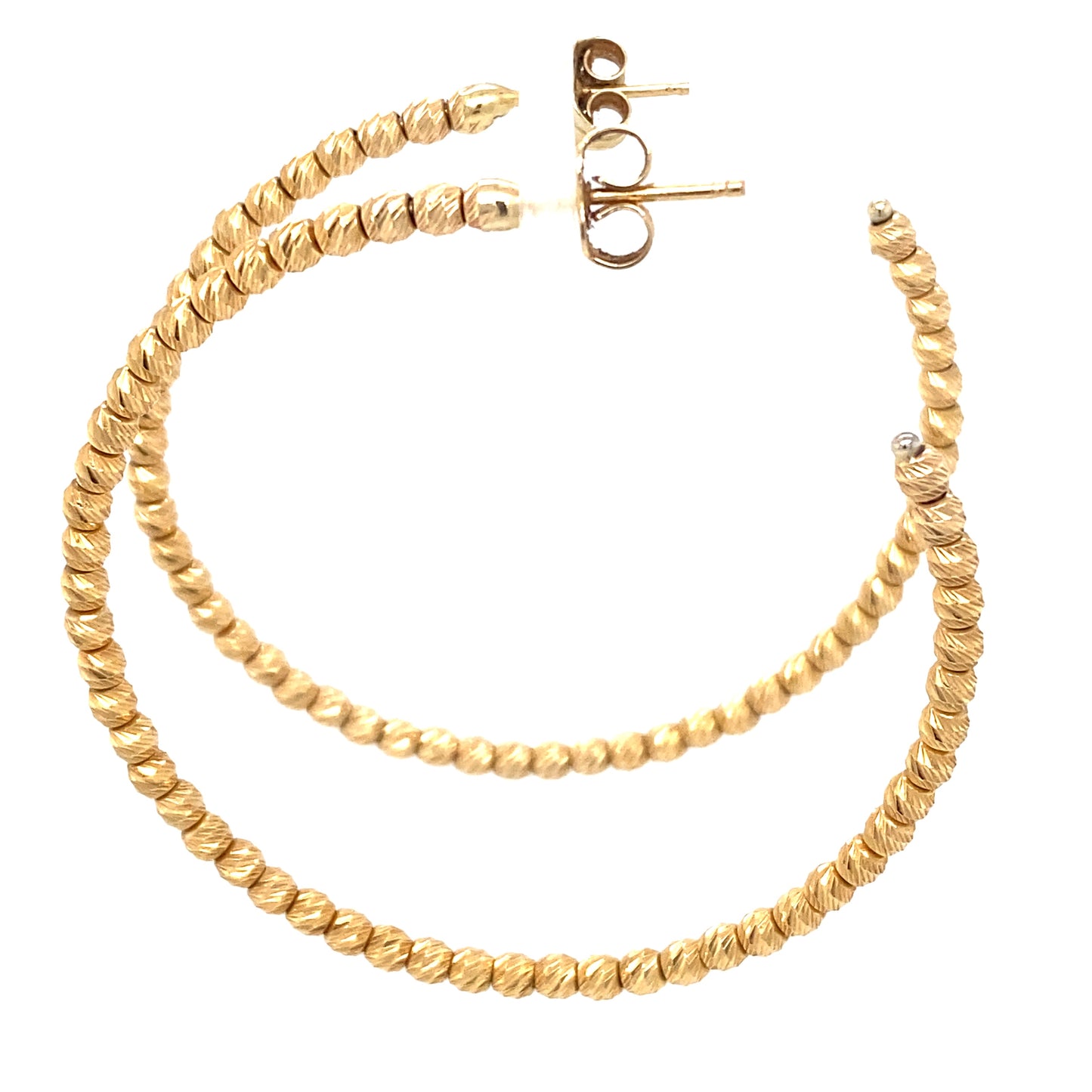 Circa 1970s Diamond Cut Bead Hoop Earrings in 14K Gold