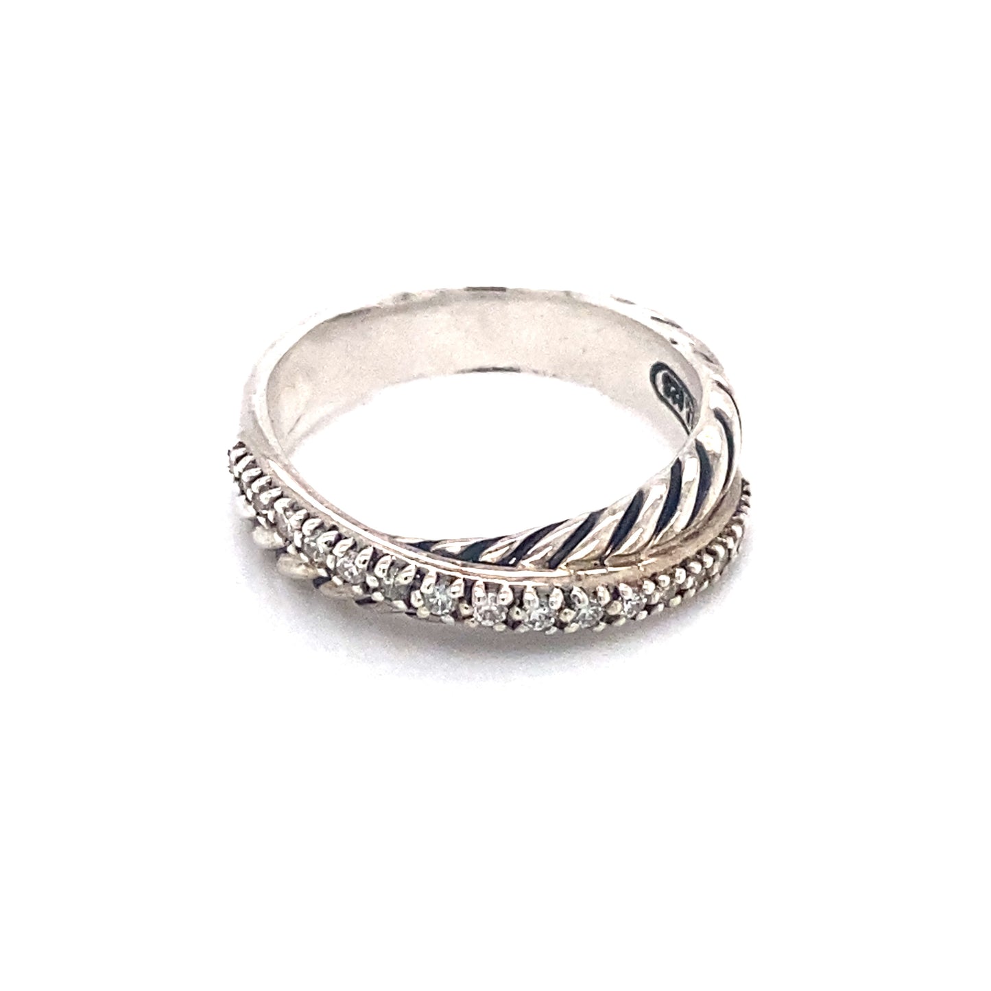 David Yurman Crossover Ring with Diamonds in Sterling Silver