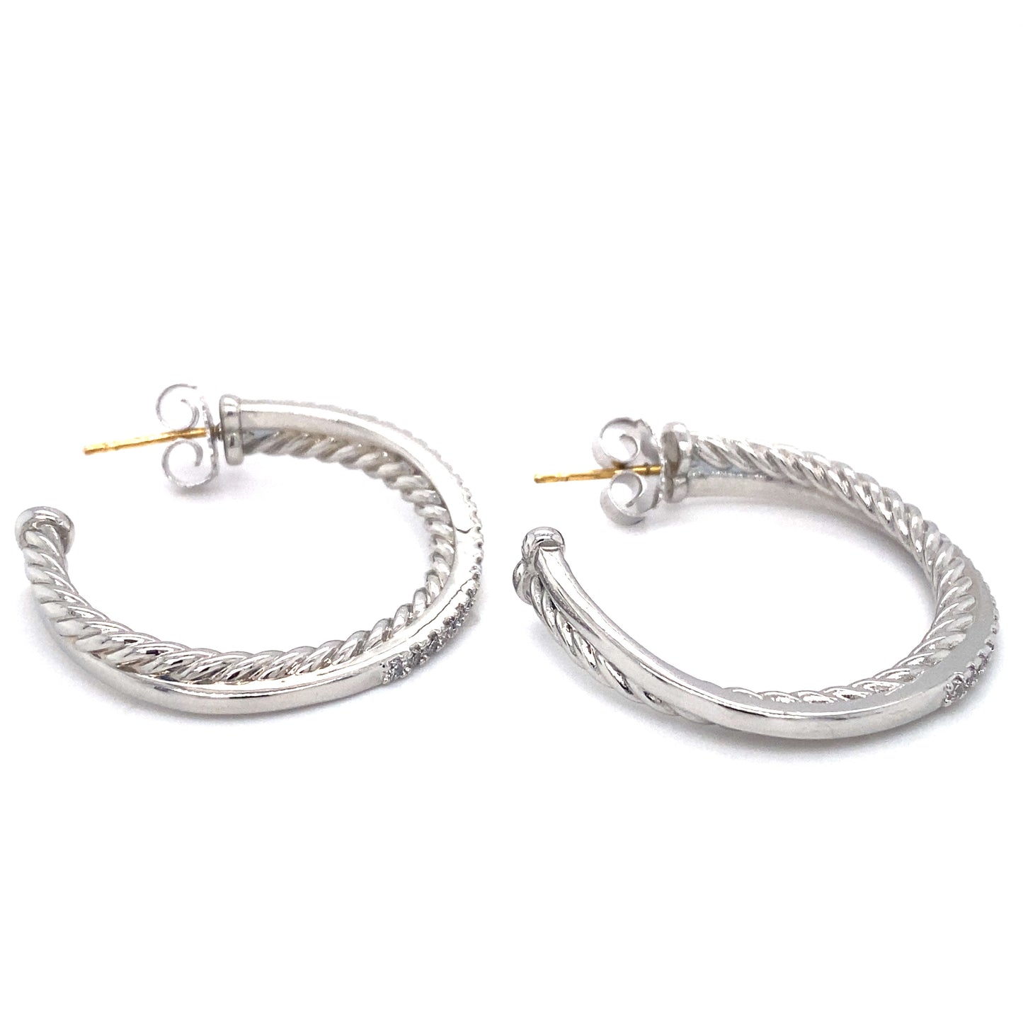 David Yurman Crossover Hoop Earrings with Diamonds in Sterling Silver