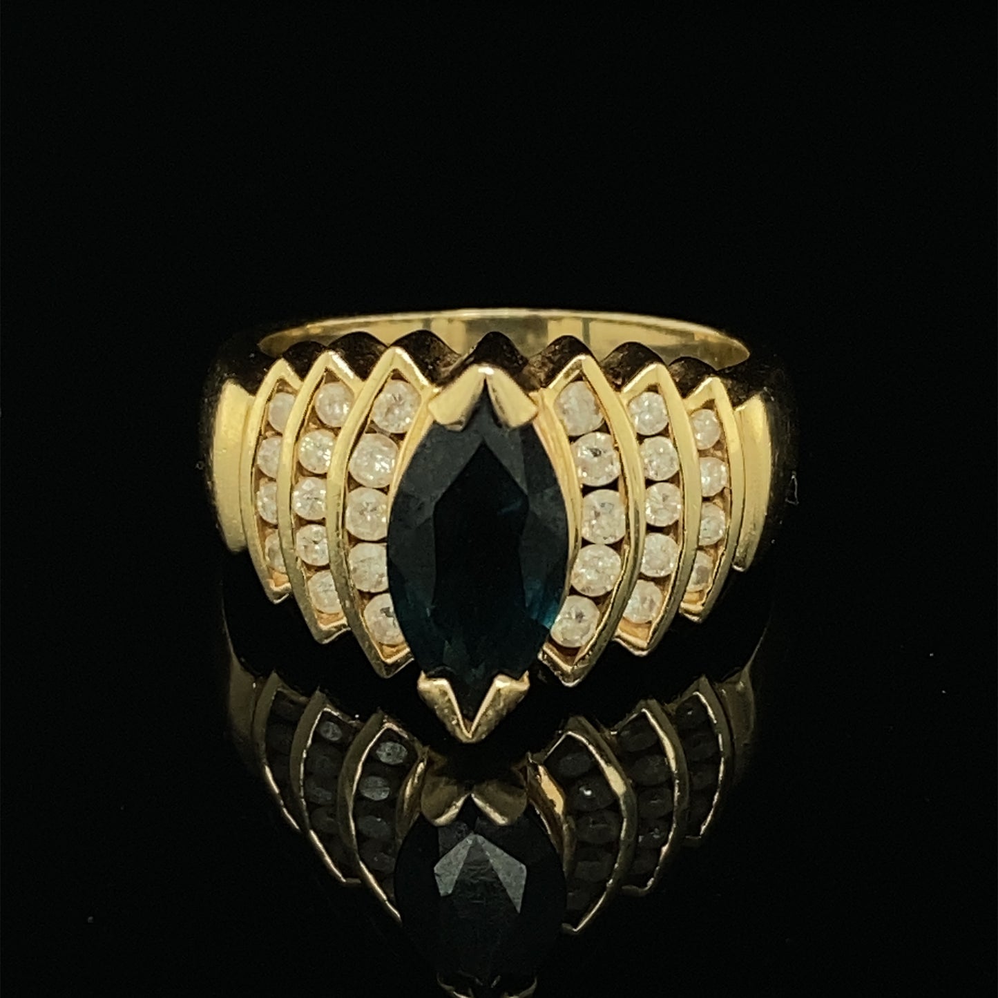 Circa 2000s Sapphire and Diamond Waterfall Ring in 14K Gold