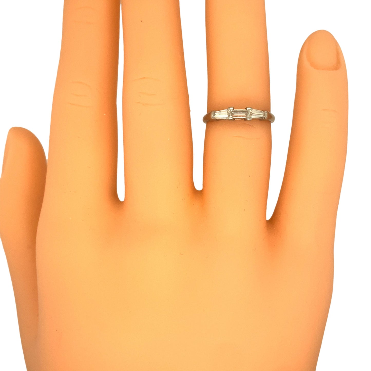 Circa 1950s Three Stone Baguette Diamond Wedding Band in Platinum