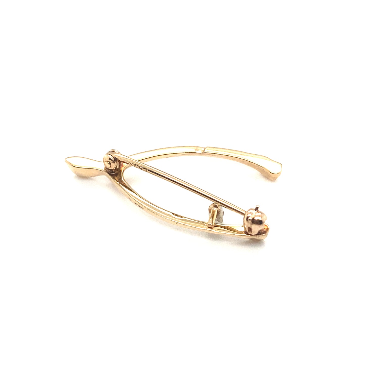 Circa 1960s Diamond Wishbone Lucky Charm Brooch in 14K Gold