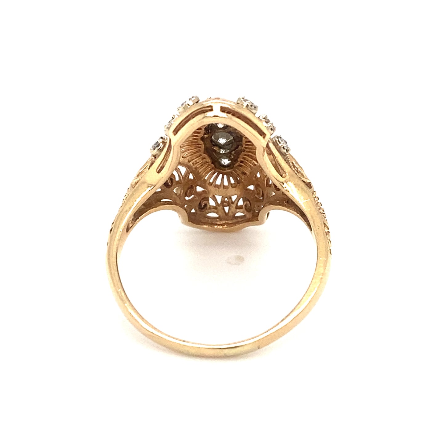 Circa 1930s Art Deco Two Tone Diamond Cocktail Ring in 14K Gold