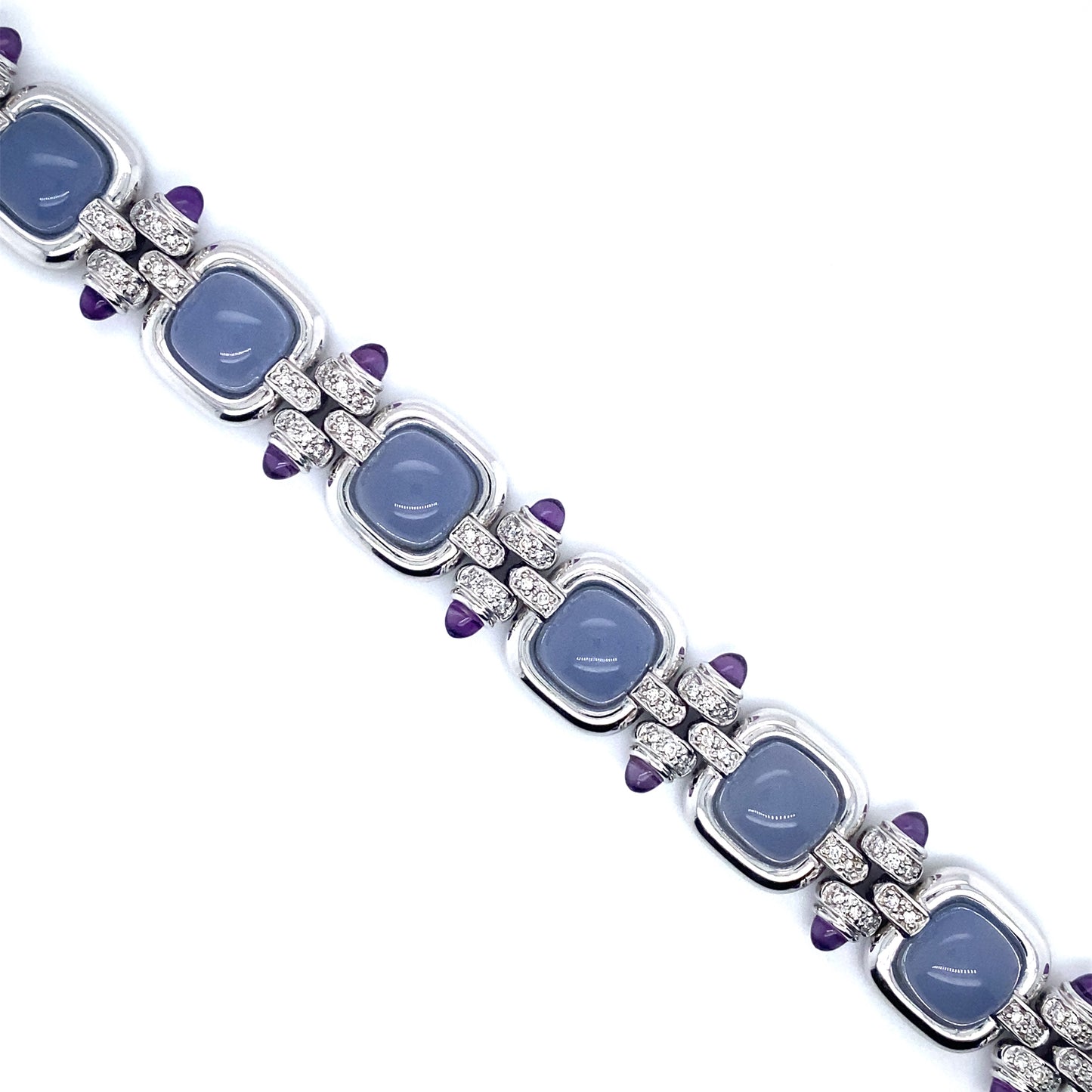 Italian Chalcedony and Amethyst Bracelet with Diamonds in 14K White Gold