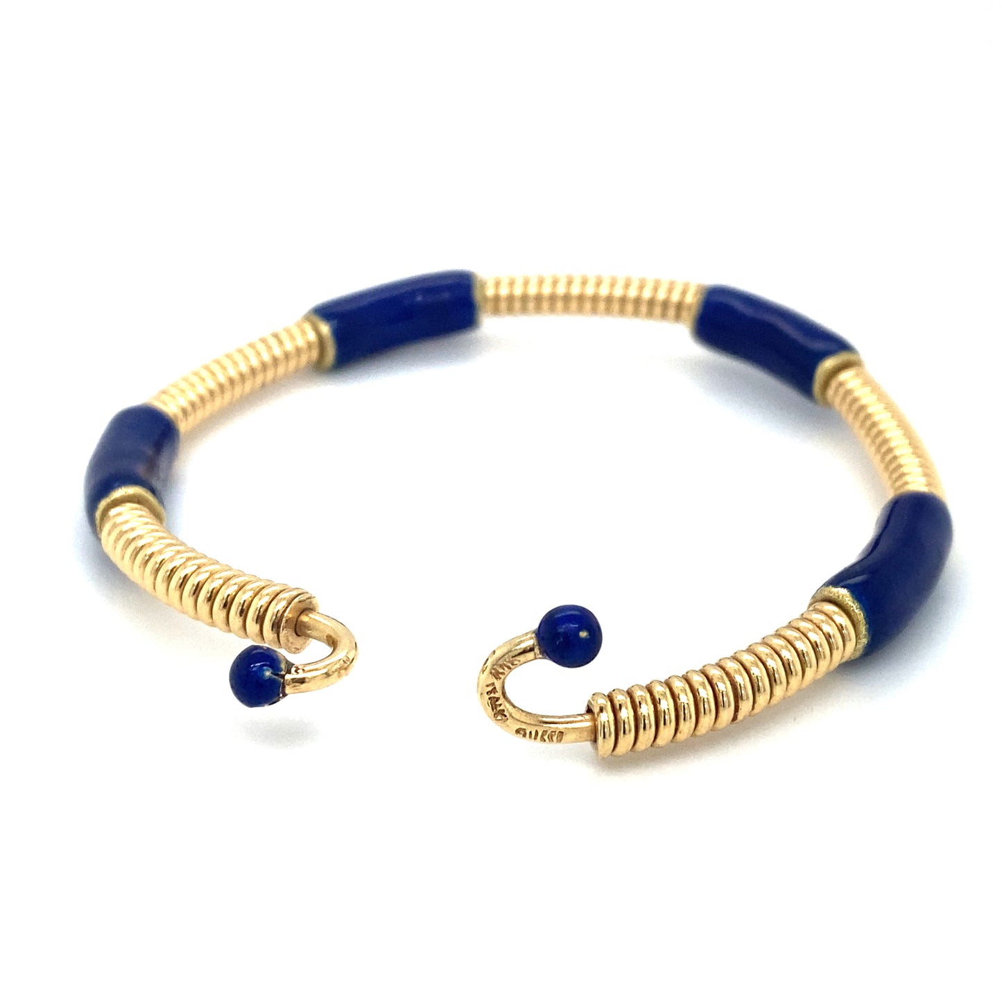 Circa 1980s GUCCI Blue Enamel Twist Bracelet in 18K Gold