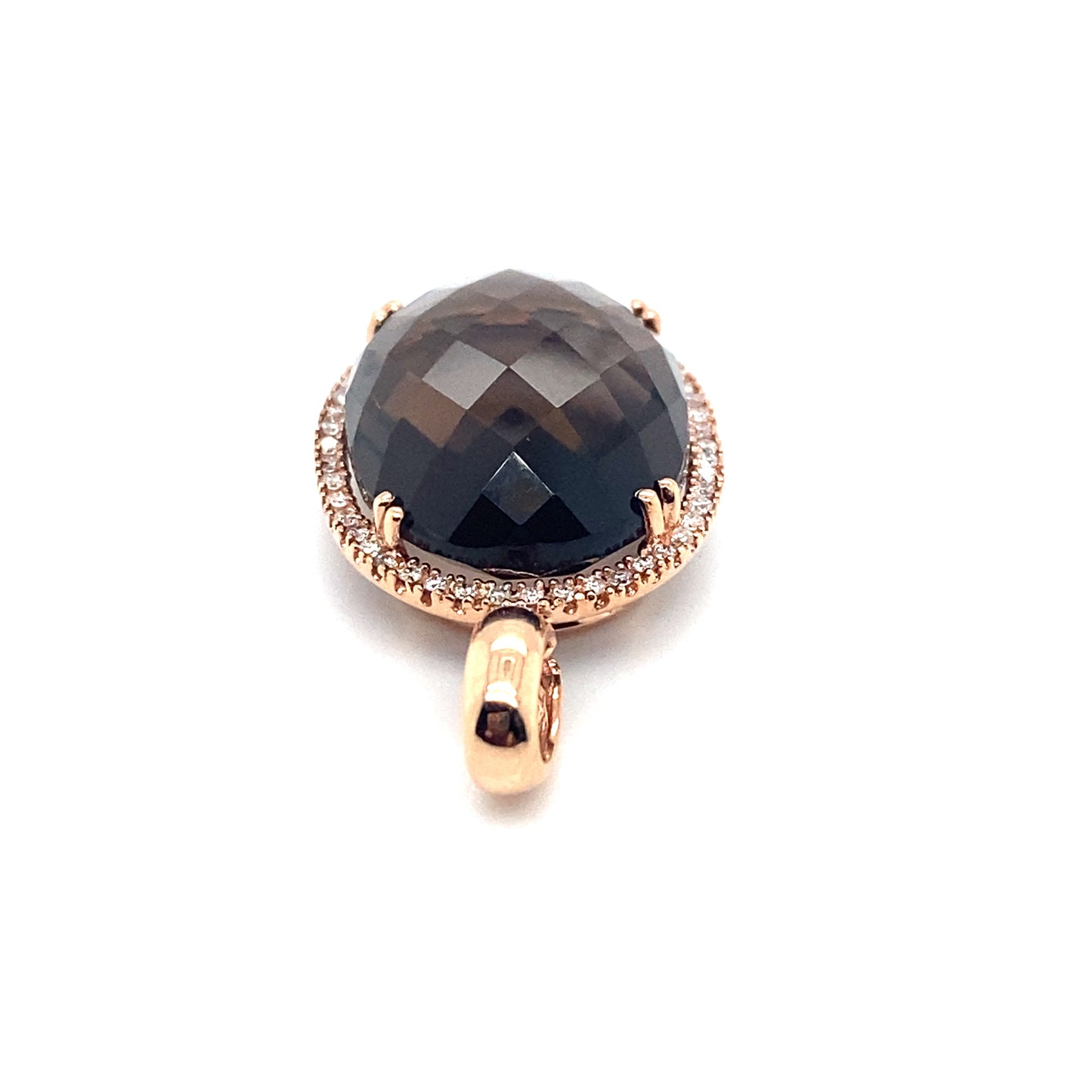 Circa 2000s Oval Smoky Quartz and Diamond Pendant in 14K Rose Gold