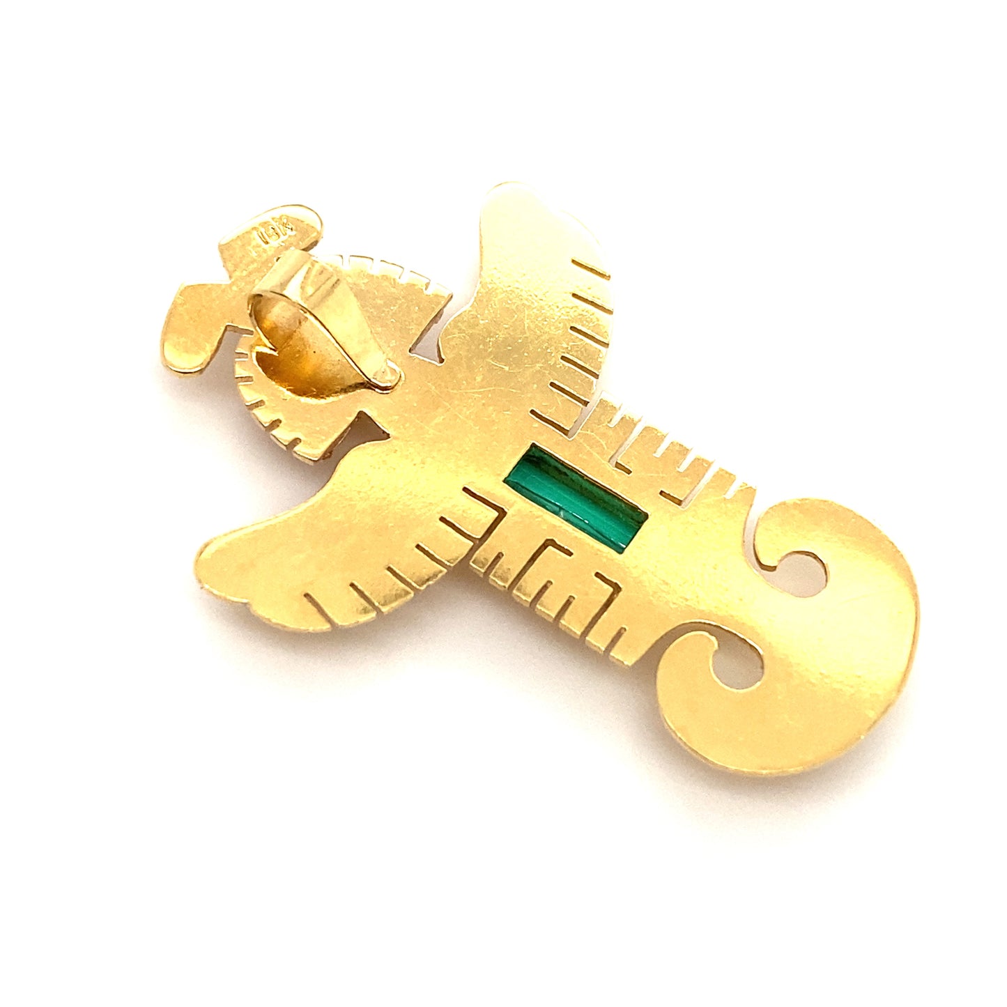 Circa 1980s Mayan Goddess Pendant with Colombian Emerald in 18K Gold