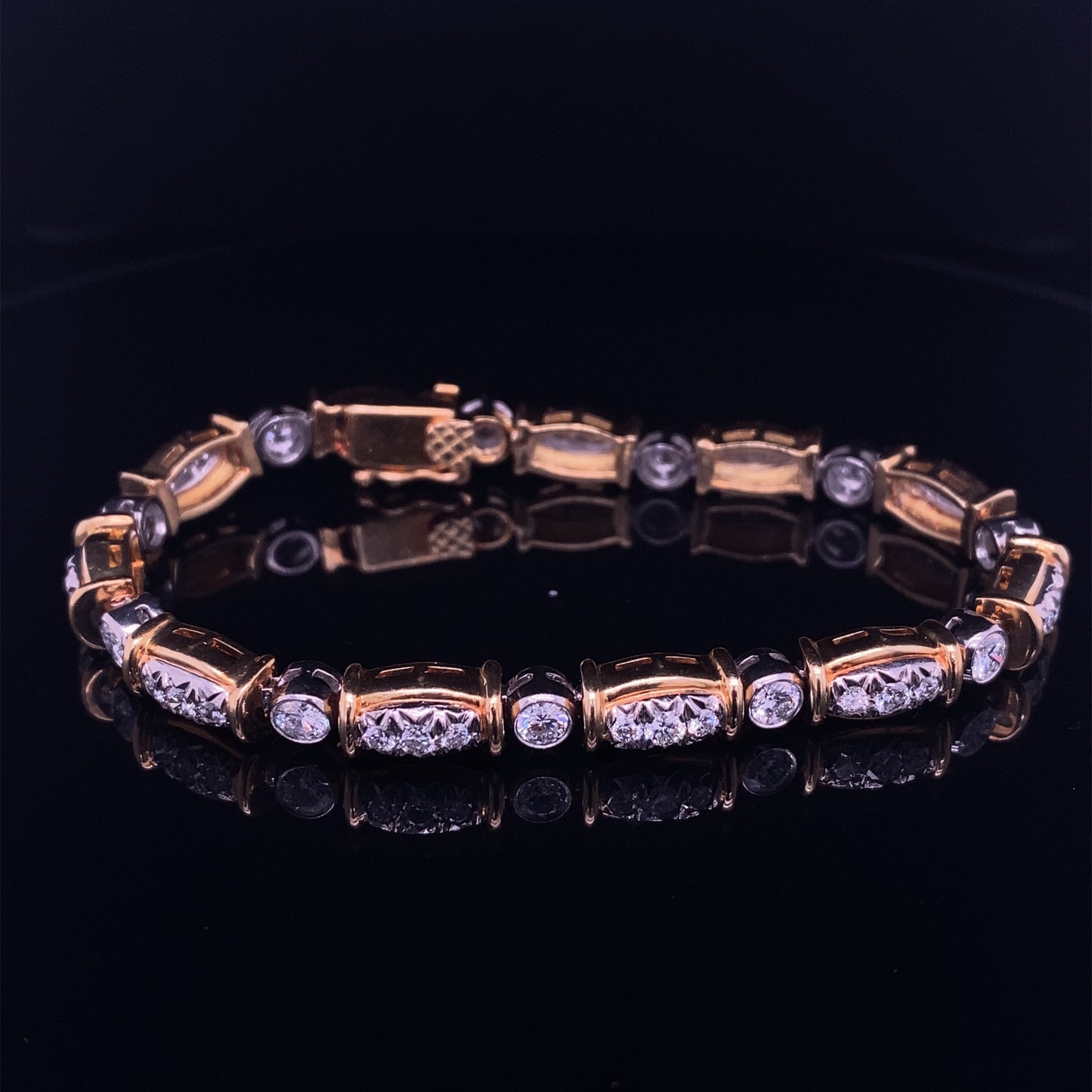 Circa 1990s 4.0 CTW Diamond Tennis Bracelet in 18K Gold and Platinum