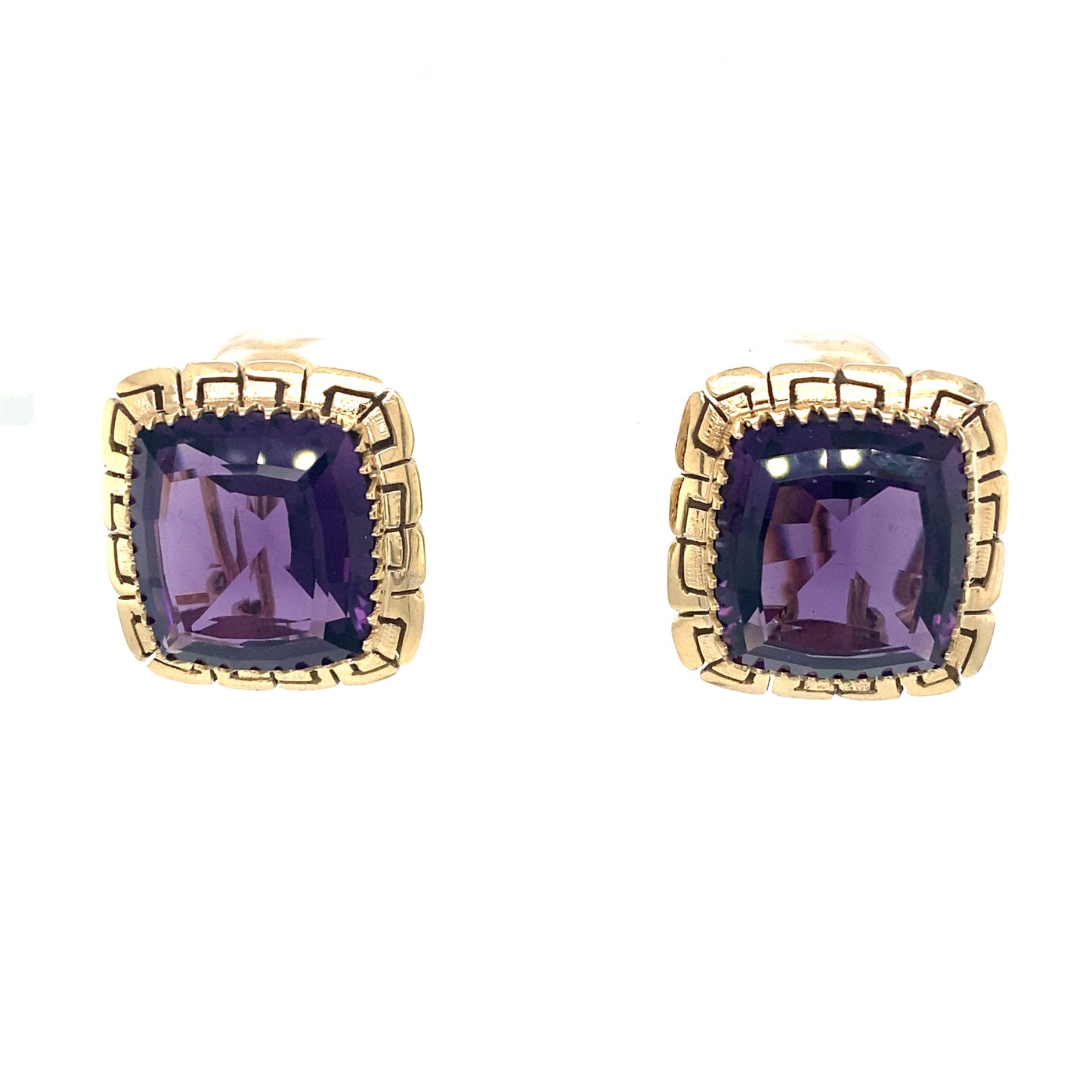 1950s Retro Byzantine Style Amethyst Earrings in 14K Gold
