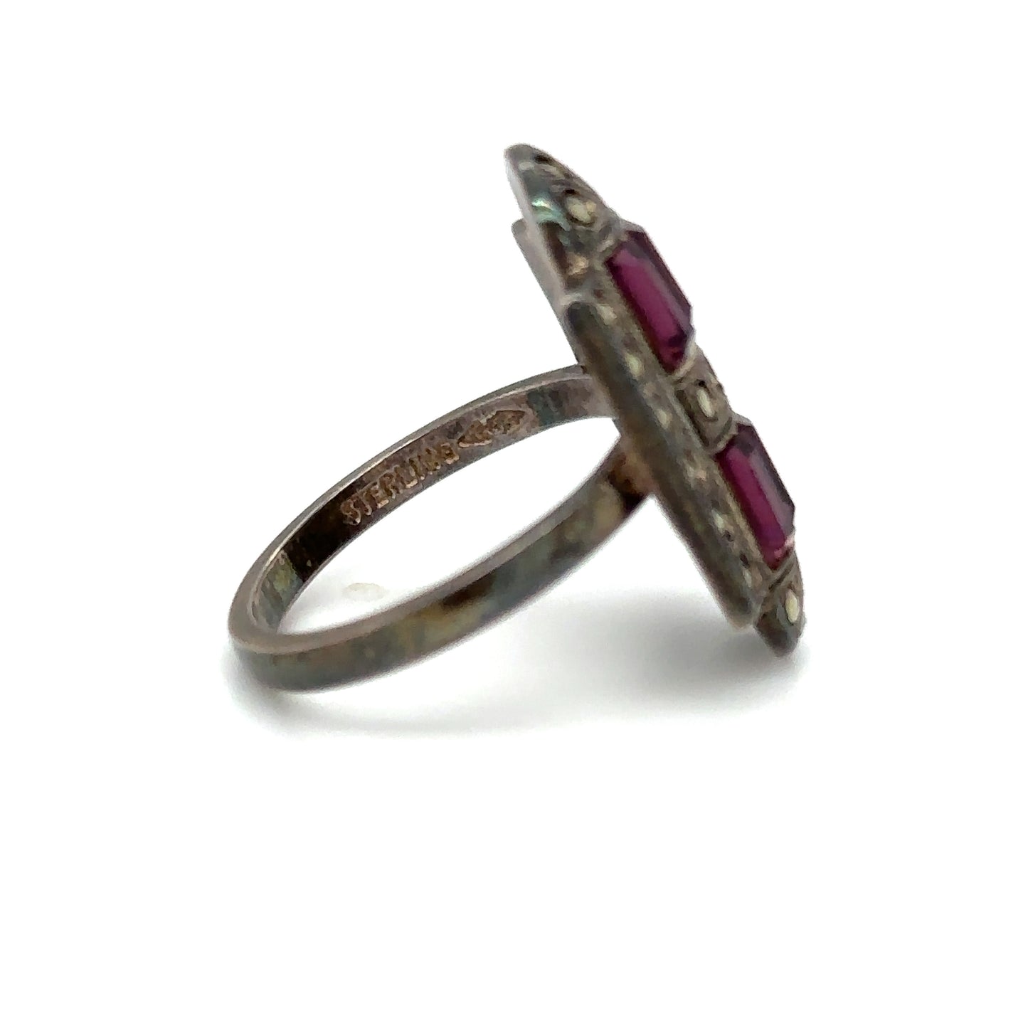 Art Deco Style Marcasite and Amethyst Ring in Sterling Silver