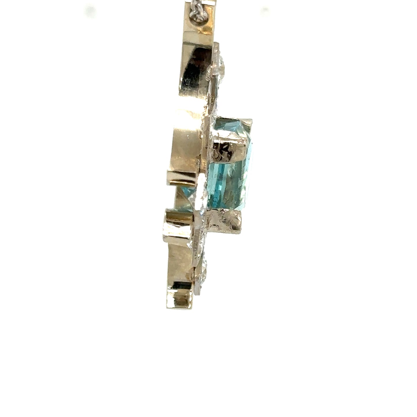 Circa 1940s Santa Maria Blue Aquamarine and Diamond Pendant in 14K White Gold