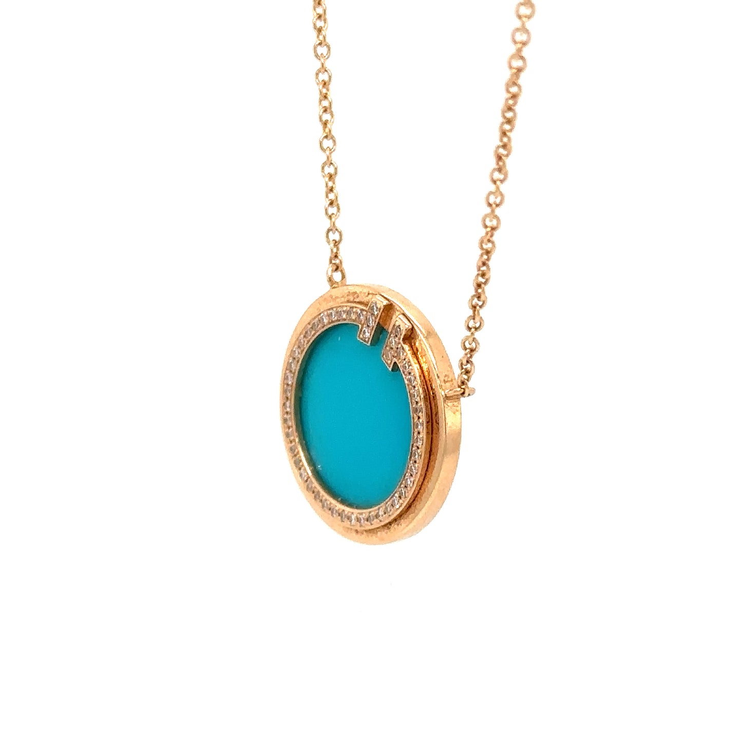 Tiffany & Co. T Turquoise Pendant with Diamonds in 18K Rose Gold