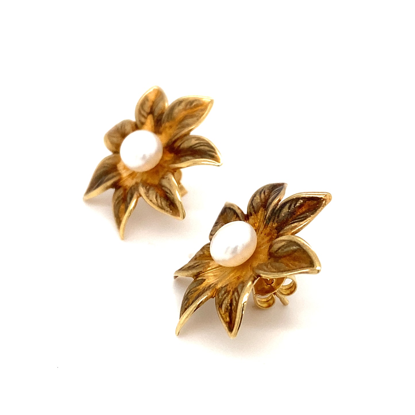 Circa 1990s Akoya Pearl Flower Earrings in 14K Gold