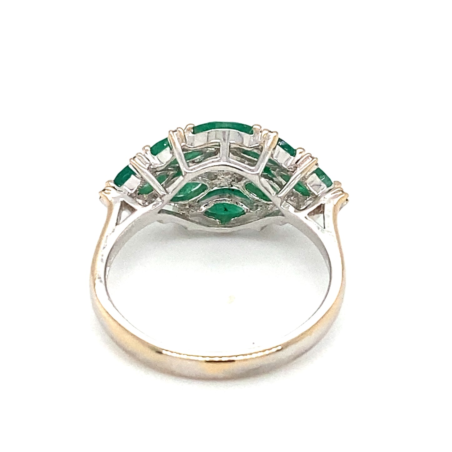 Circa 2000s Damas Jewelry Marquise Emerald and Diamond Ring in 18K White Gold