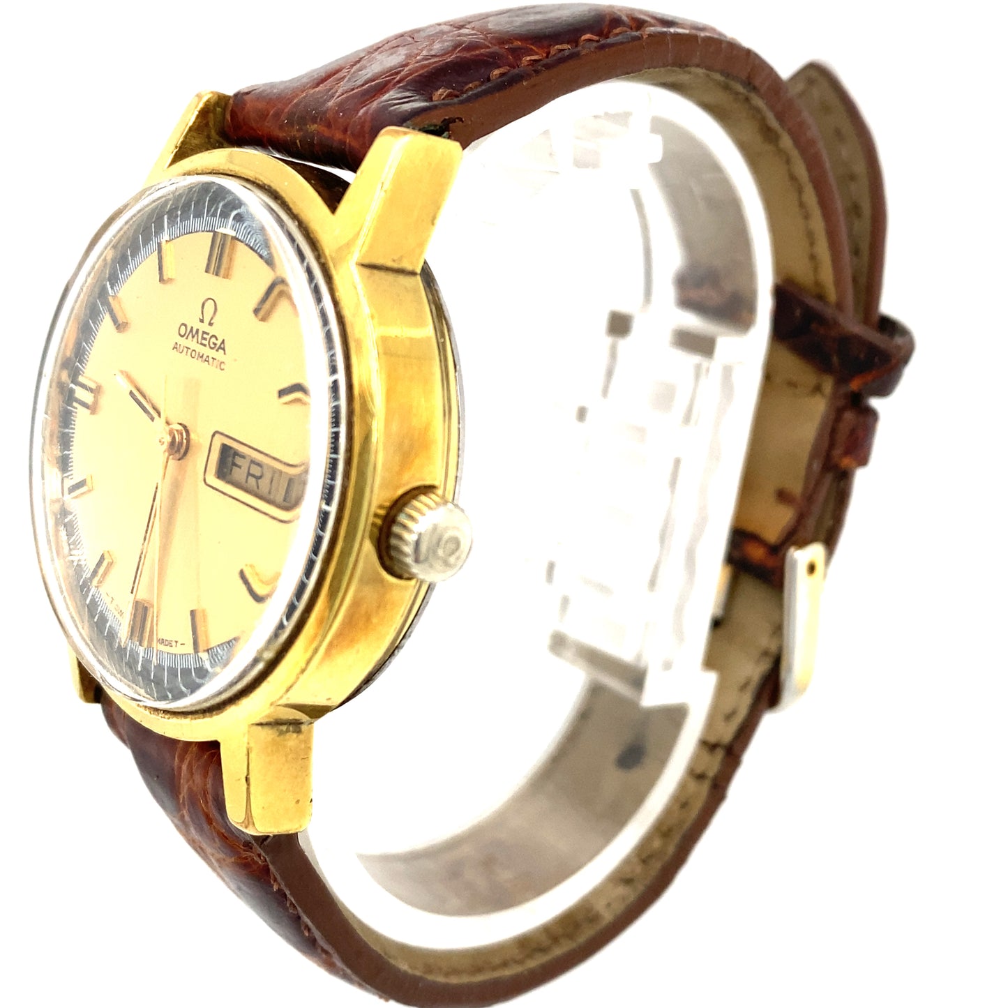 Circa 1990s OMEGA Wrist Watch with Date Function and Gold Tone Case