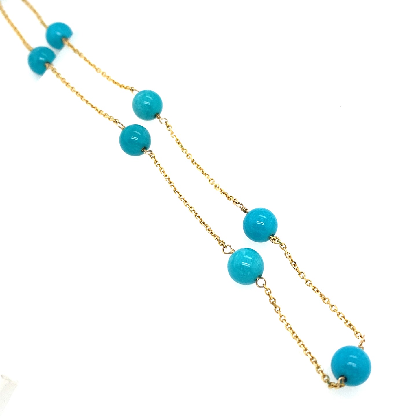 Circa 2000s Turquoise Bead Station Chain in 14k Gold