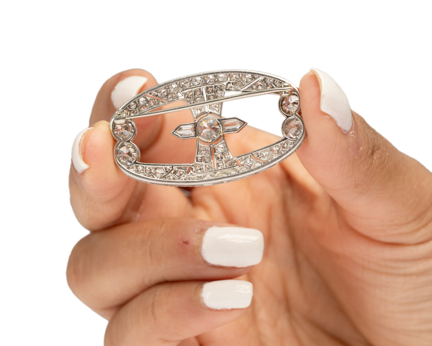 1920s Platinum Art Deco Geometric Old European Diamond Brooch