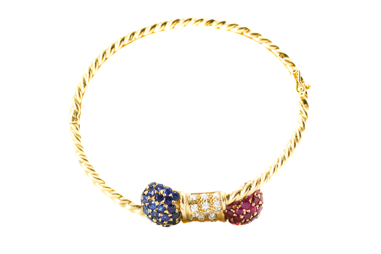 18k Gold Ruby & Sapphire Bangle Bracelet