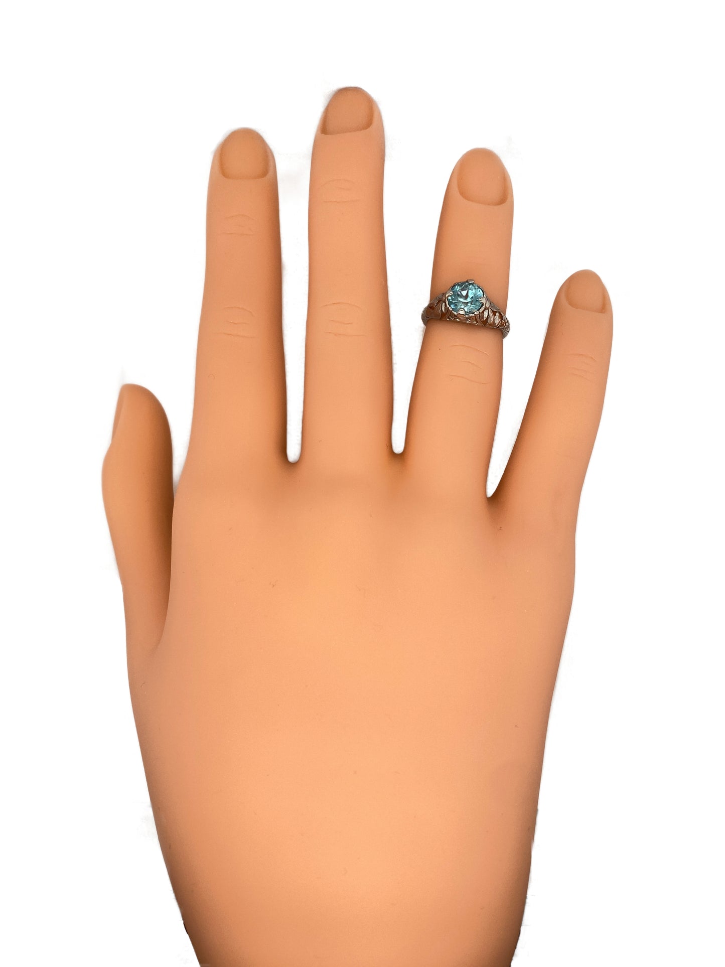 Circa 1920 Art Deco 1.0 Carat Blue Zircon Ring in 14K White Gold