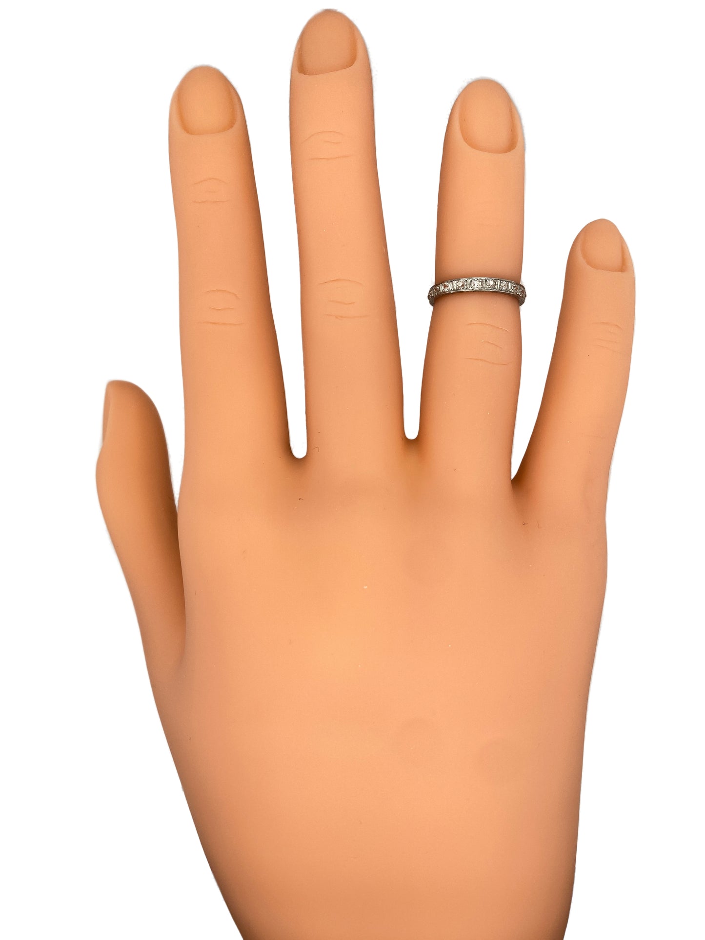 Circa 1920s Art Deco Engraved Diamond Wedding Band in 18K White Gold