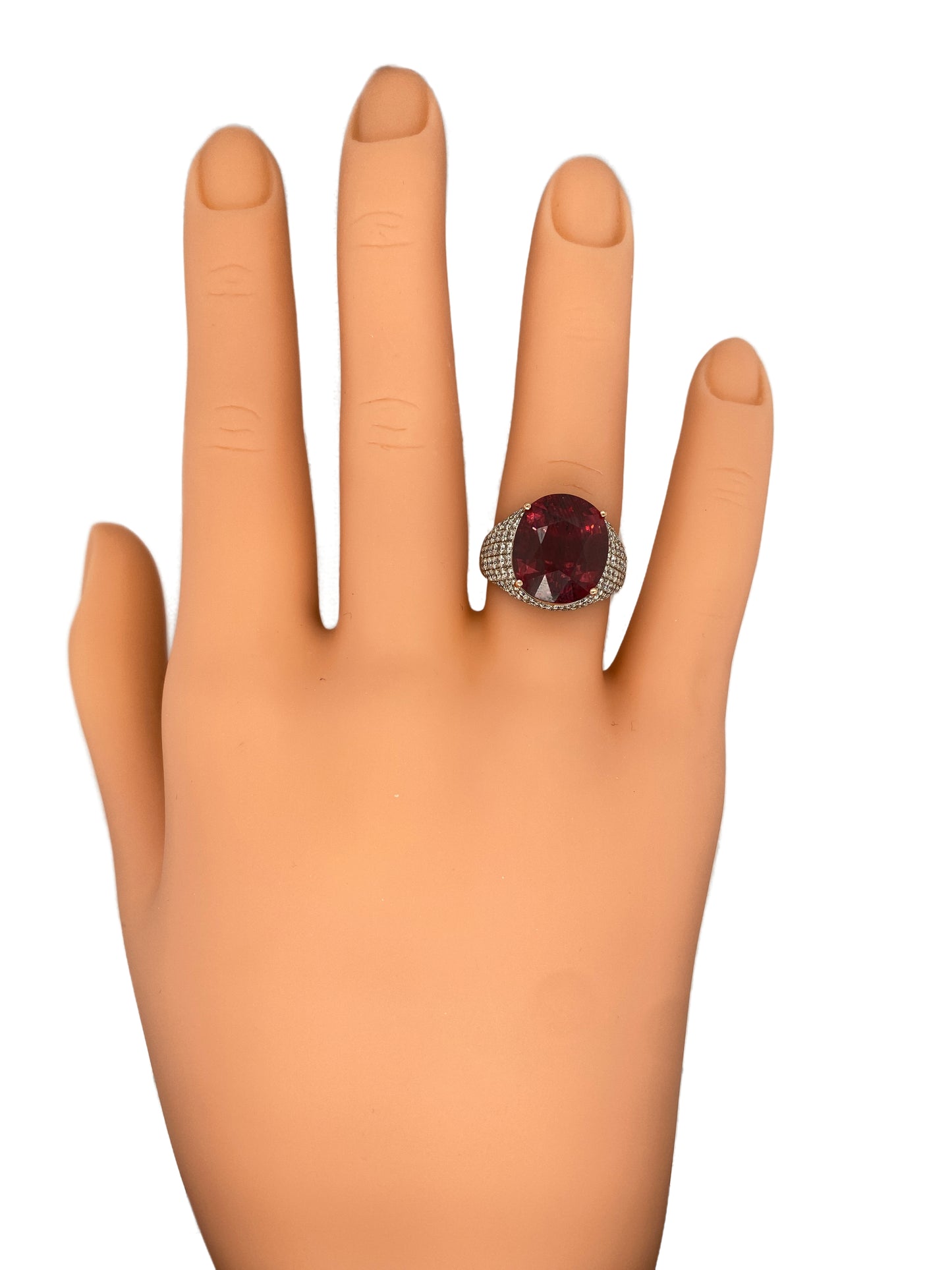 Circa 1980s 4.0 Carat Pink Tourmaline and Diamond Ring in 14K Gold