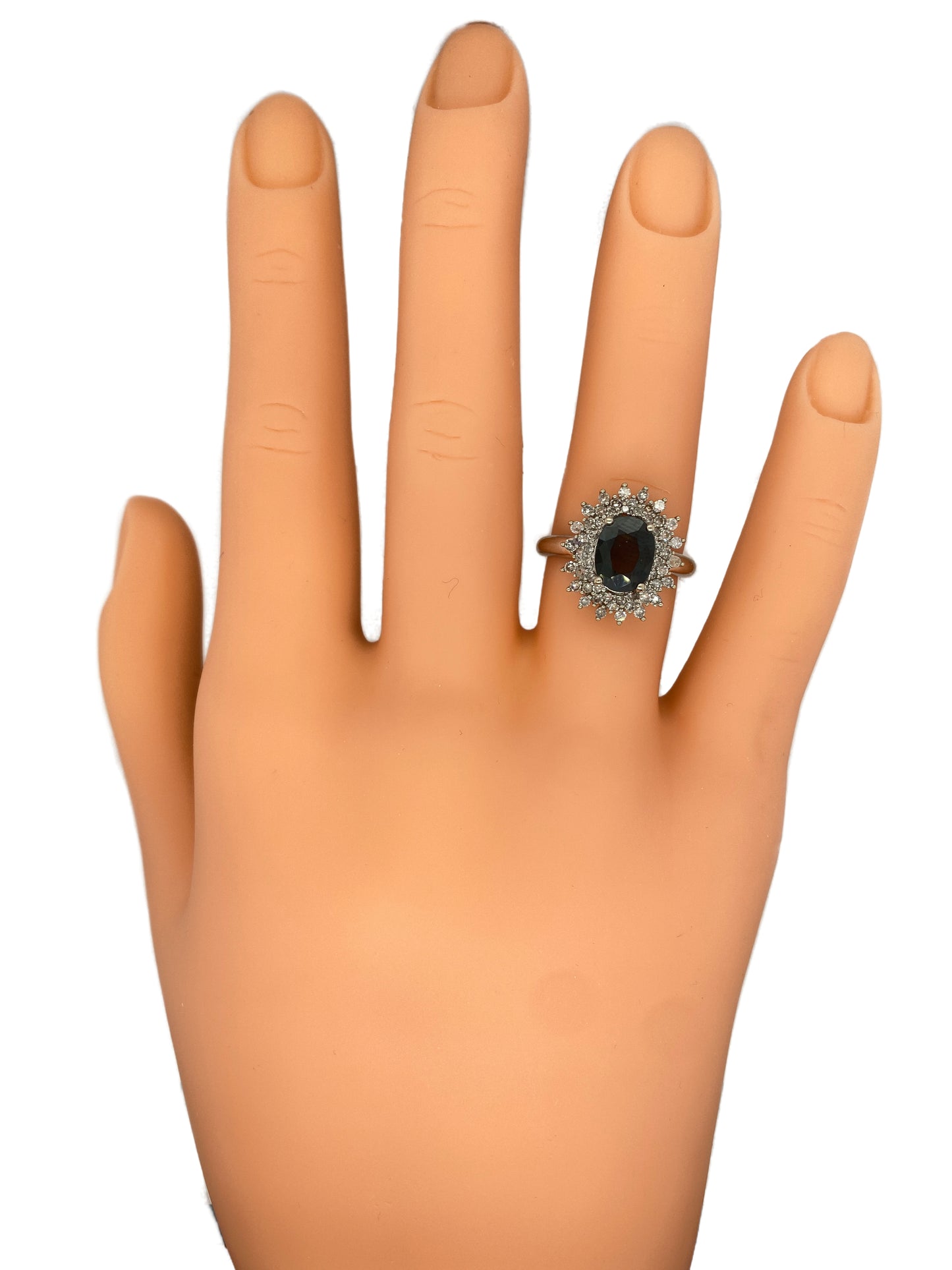 Circa 1980s 1.20 Carat Sapphire and Diamond Cluster Ring in 14K White Gold