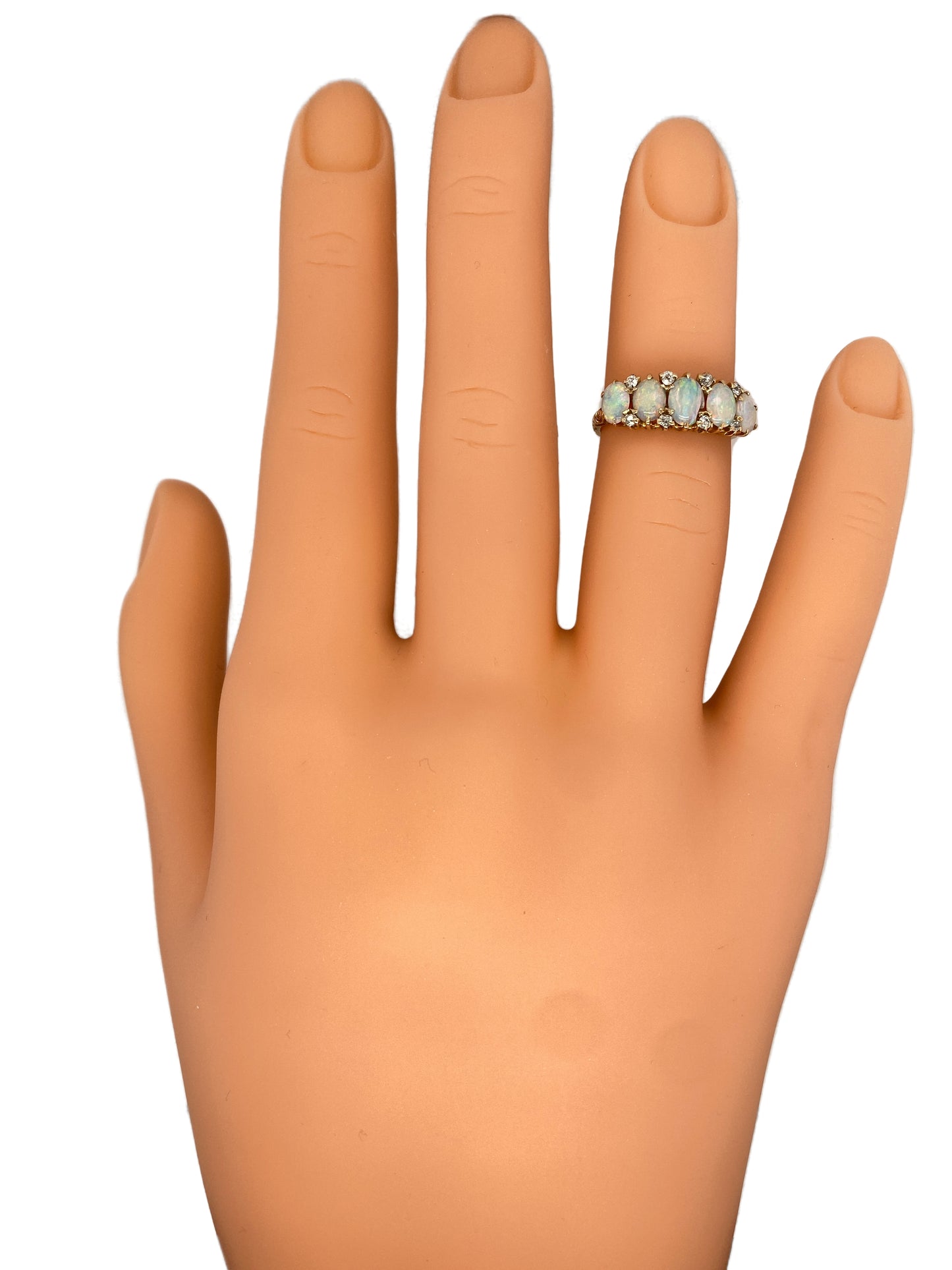 Circa 1890s Victorian 2.0 Carat Opal and Diamond Band in 14K Gold