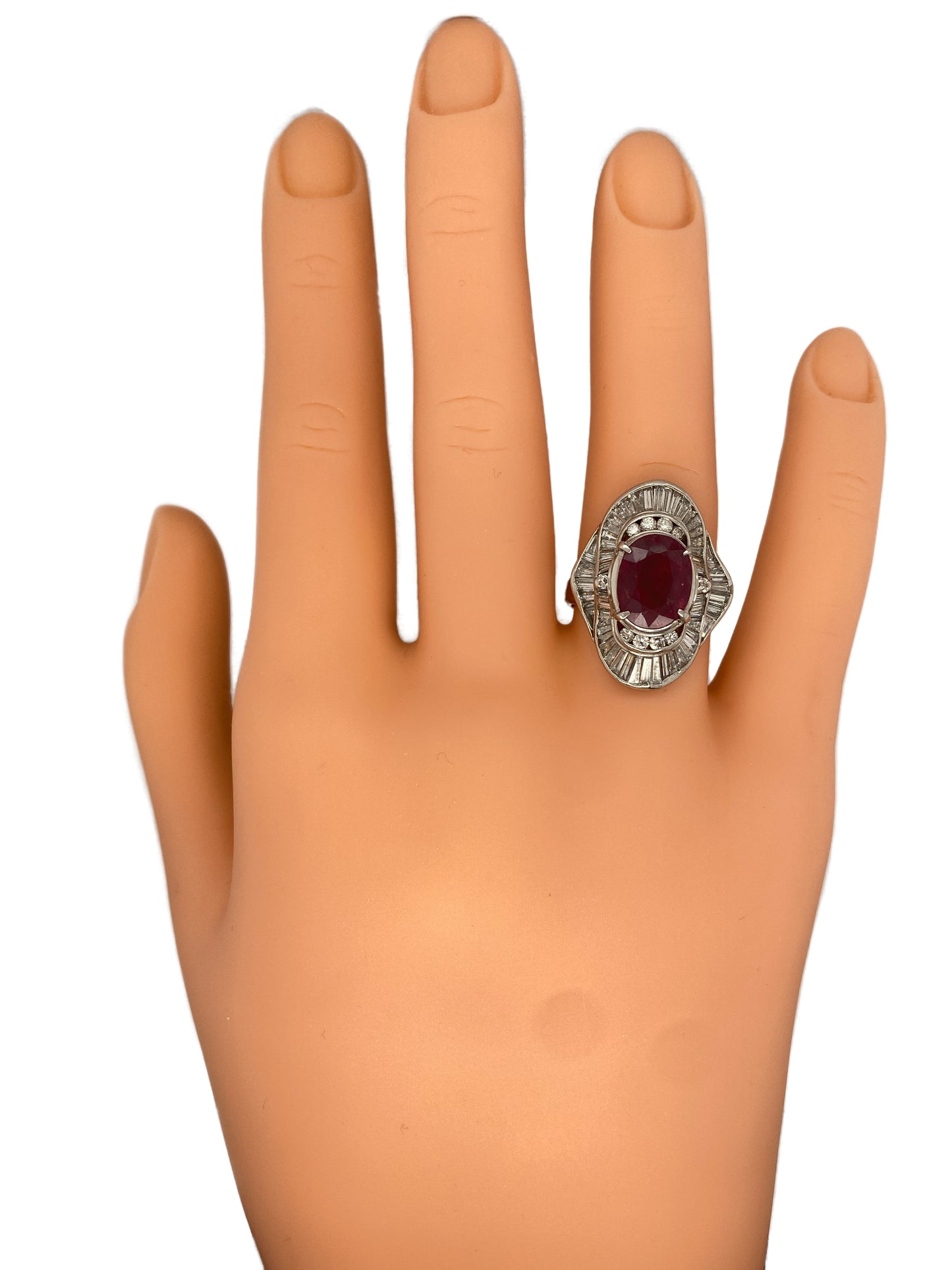 Circa 1980s 5.96 Carat Ruby and Diamond Cocktail Ring in Platinum