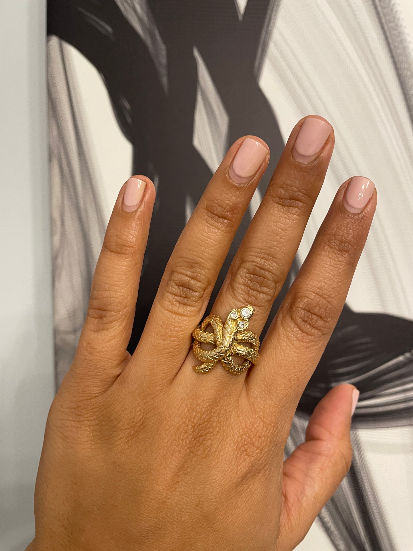 Vintage 14K Yellow Gold and Diamonds Snake Serpent Ring